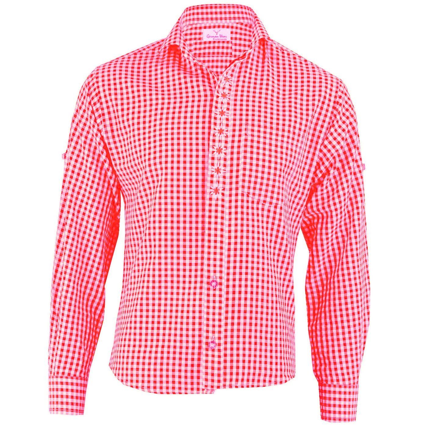 Rot mit Edelweiß-Stickerei Trachtenlederhose Trachtenhemd German Trachtenhemd karo GW1203-EW Wear für