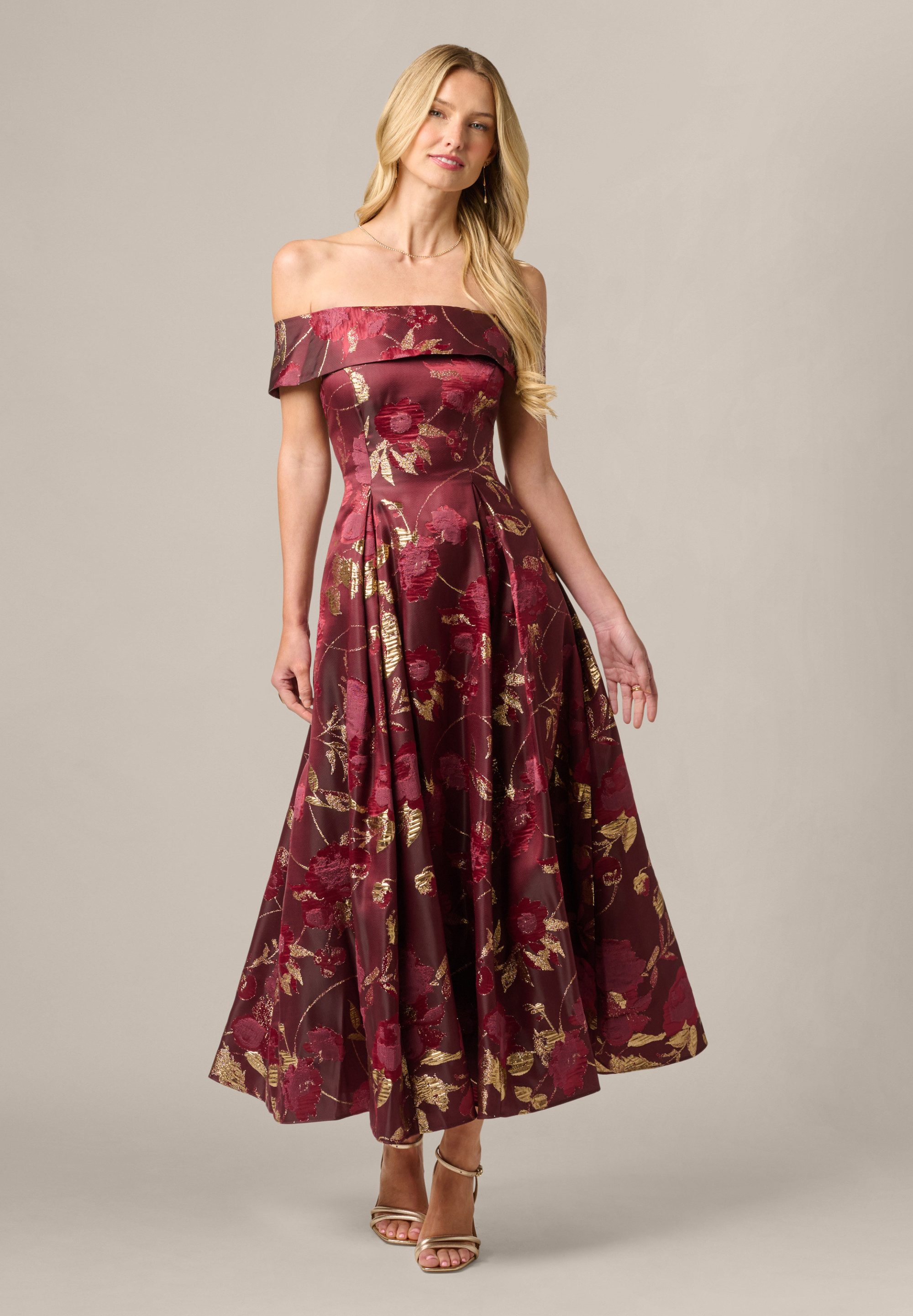 Adrianna Papell Abendkleid Off Shoulder Midi Dress Tailliert, figurbetont, elegant