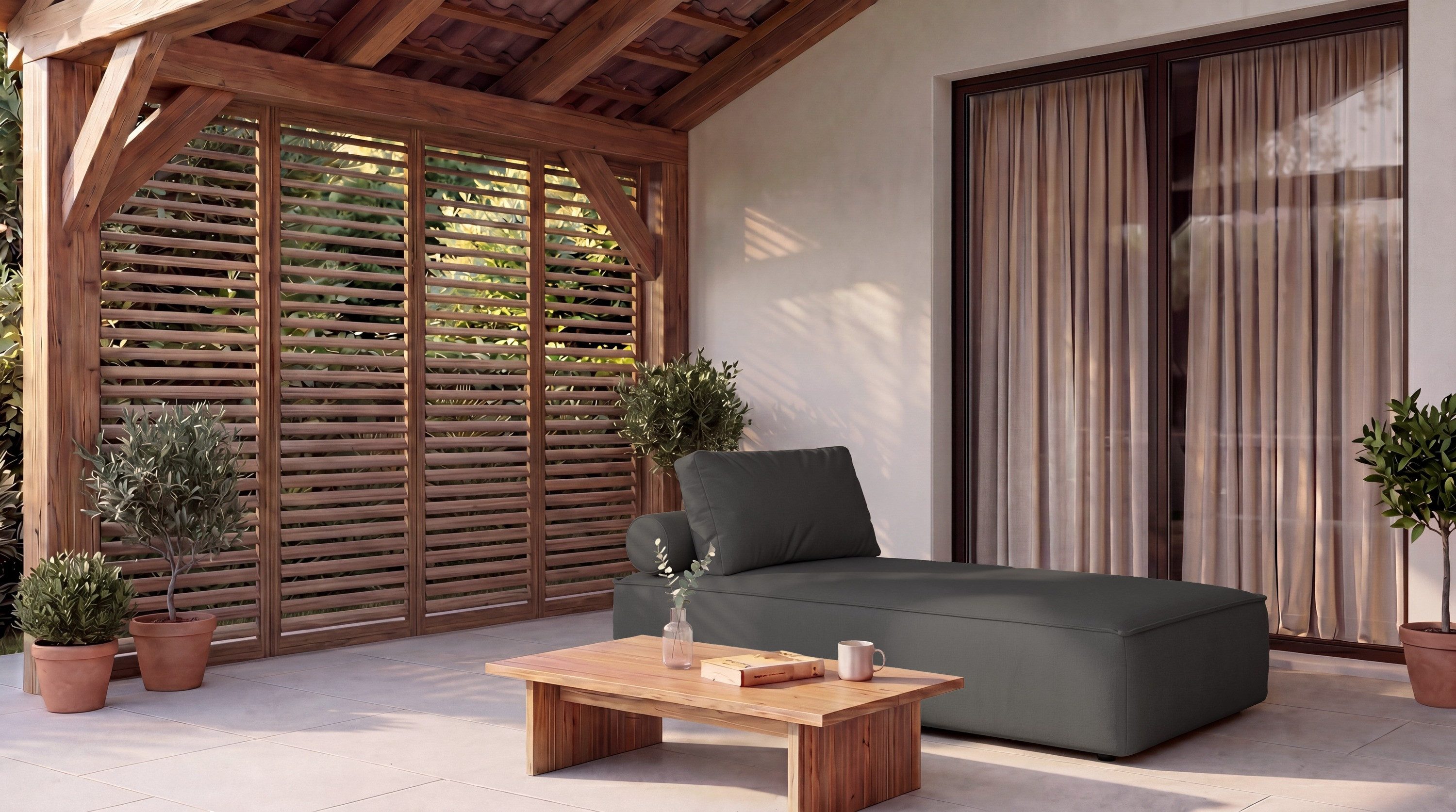 WFL GROUP Gartenliege Lorento Outdoor freistehende Chaiselongue für Garten, Terrasse, Balkon, MADE IN EU, Sofas, Pflegeleichter Kunstleder-Bezug, Kissen inklusive, für Wintergarten