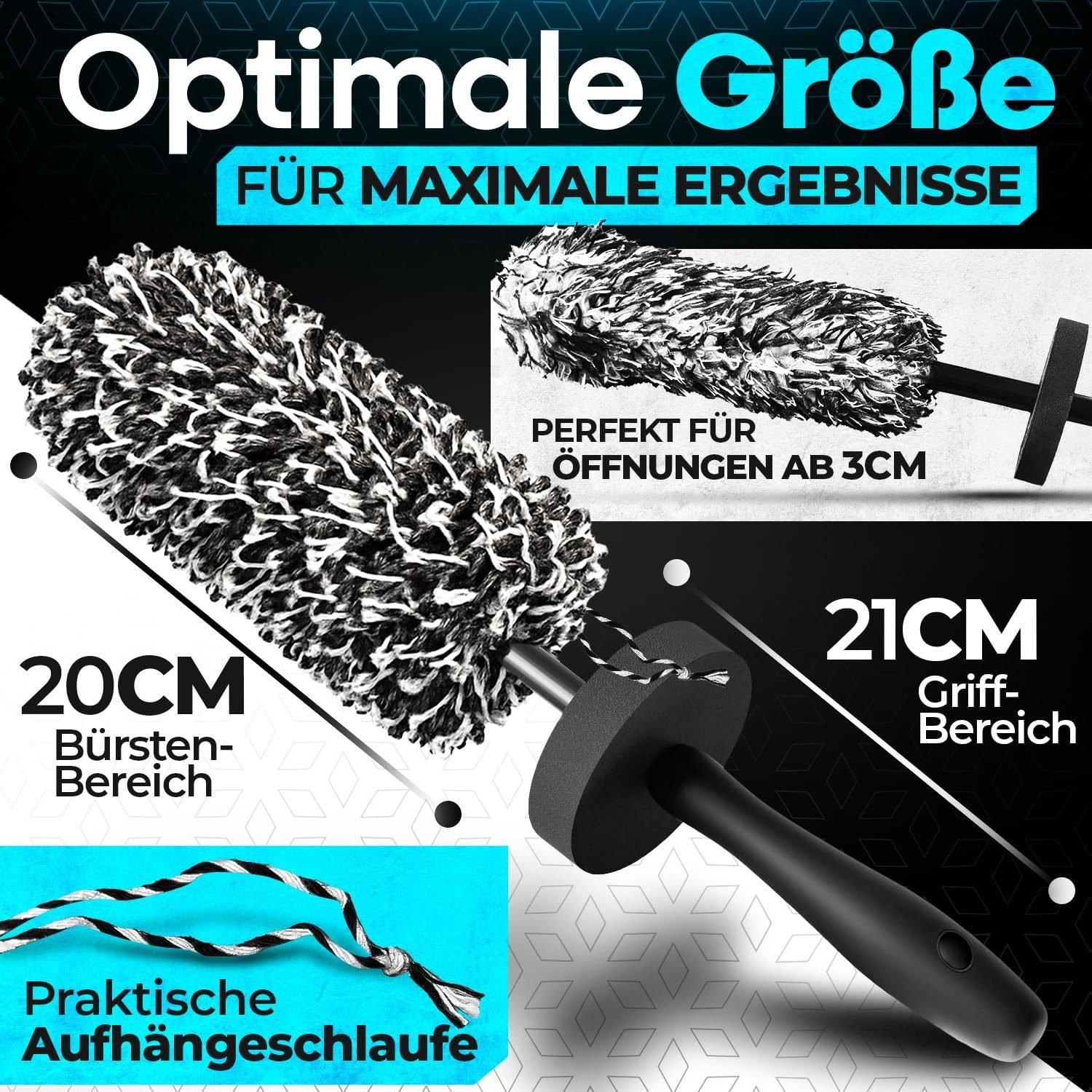 Loco Bird Felgenbürste Mikrofaser Auto - schonende Reinigung für alle Autofelgen, (2-tlg), - Car Wash Set, Auto Bürste, Microfaser Felgen Bürste Alufelgen