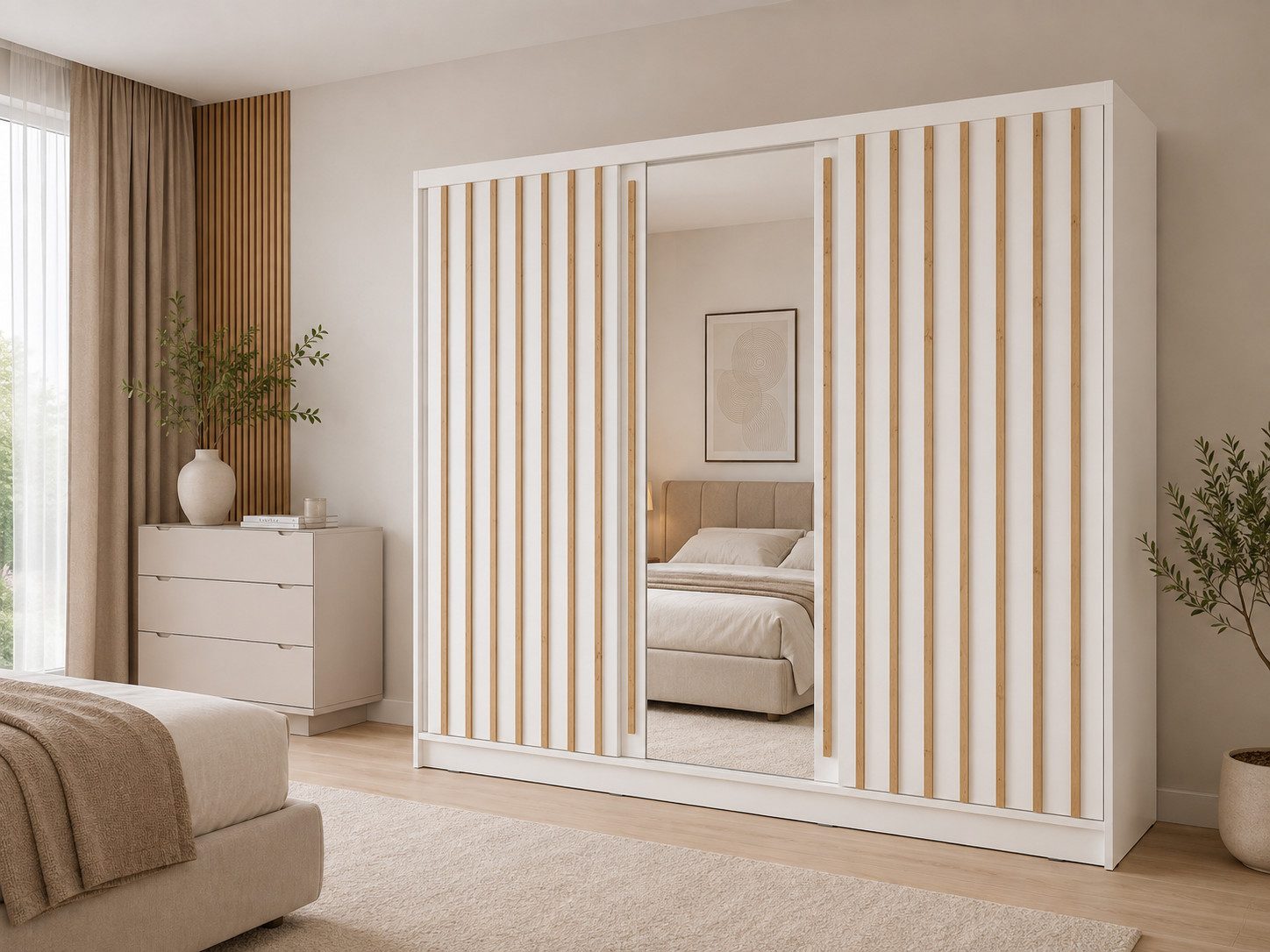 Home affaire Kleiderschrank VILLEFRANCHE modern mit viel Stauraum, Fächer & Kleiderstange, Spiegel Garderobe in 3 Breiten (155, 205, 248 cm), erhältlich in 3 Farben