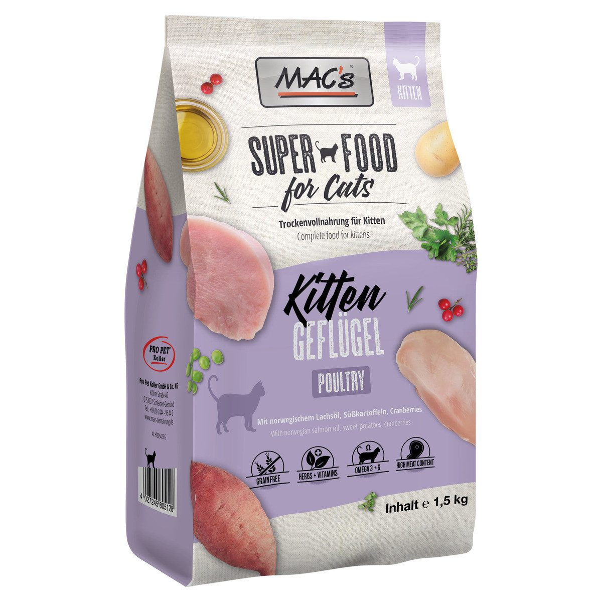 MAC'S Kitten Geflügel 1,5 kg, Trockenfutter für: Katze