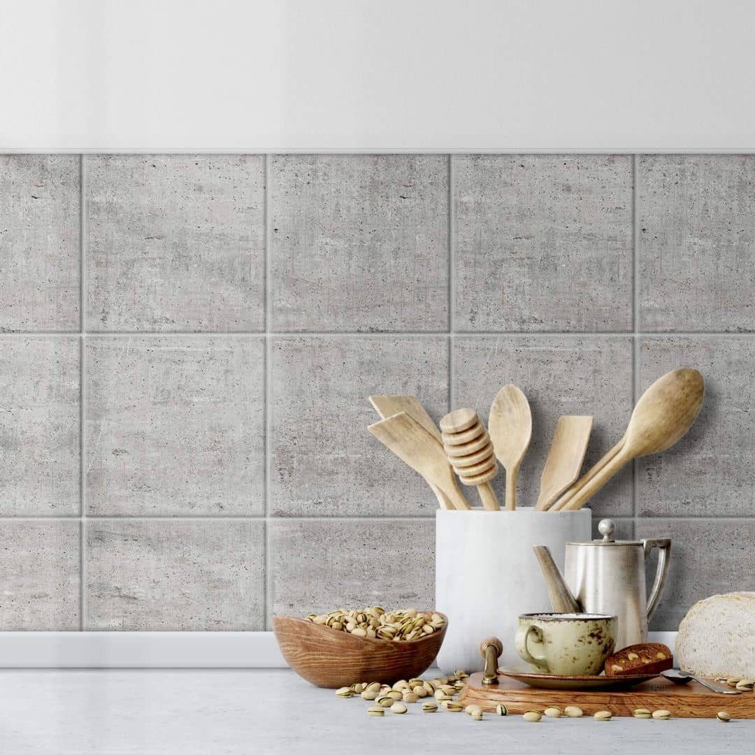 K&L Wall Art Fliesenaufkleber selbstklebend Klebefliese Sticker Beton Steinoptik 12Stk