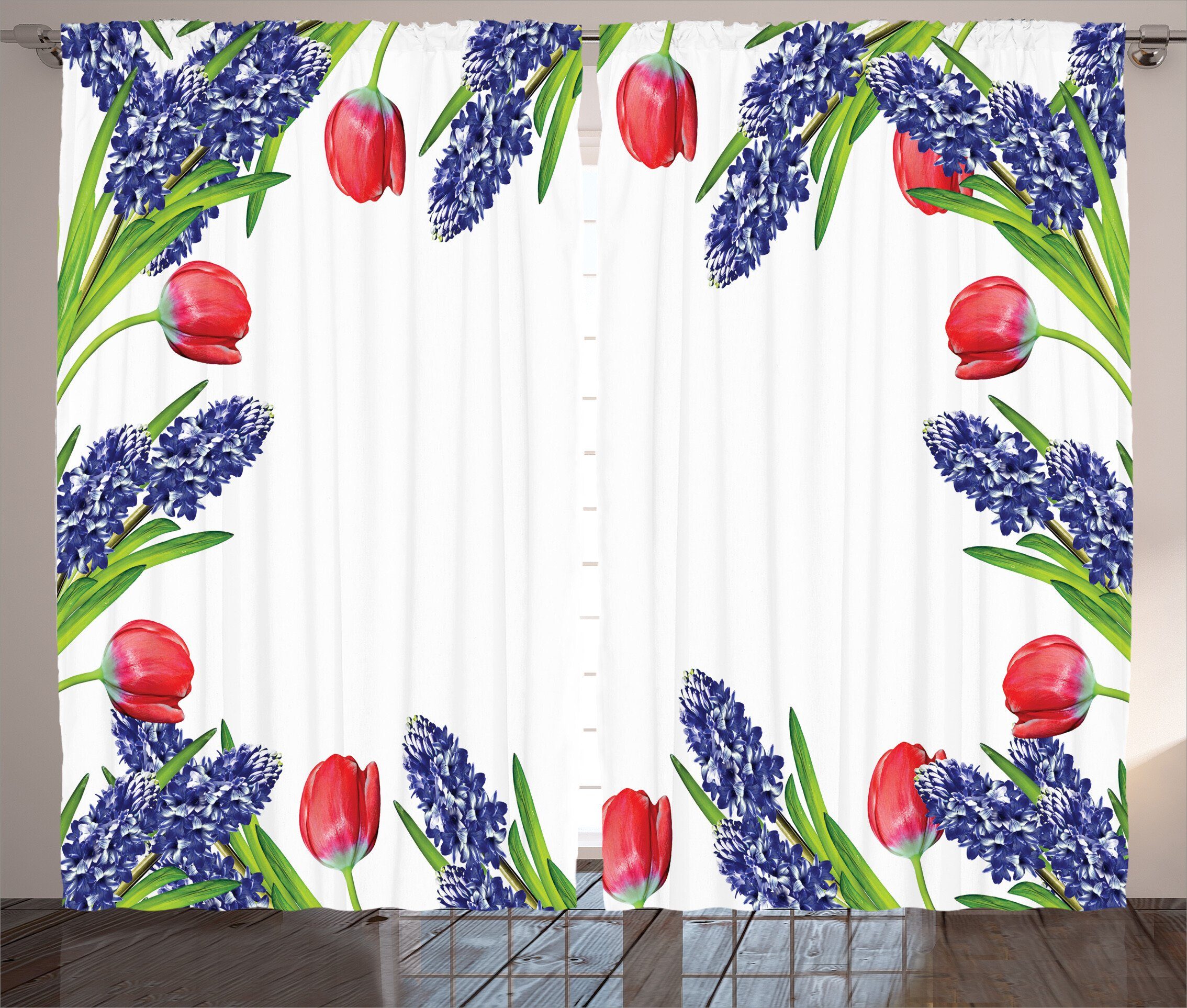 Schlaufen Frühlingsblumen und Kräuselband Gardine Blossom mit Schlafzimmer Vorhang Haken, Blumen Abakuhaus,