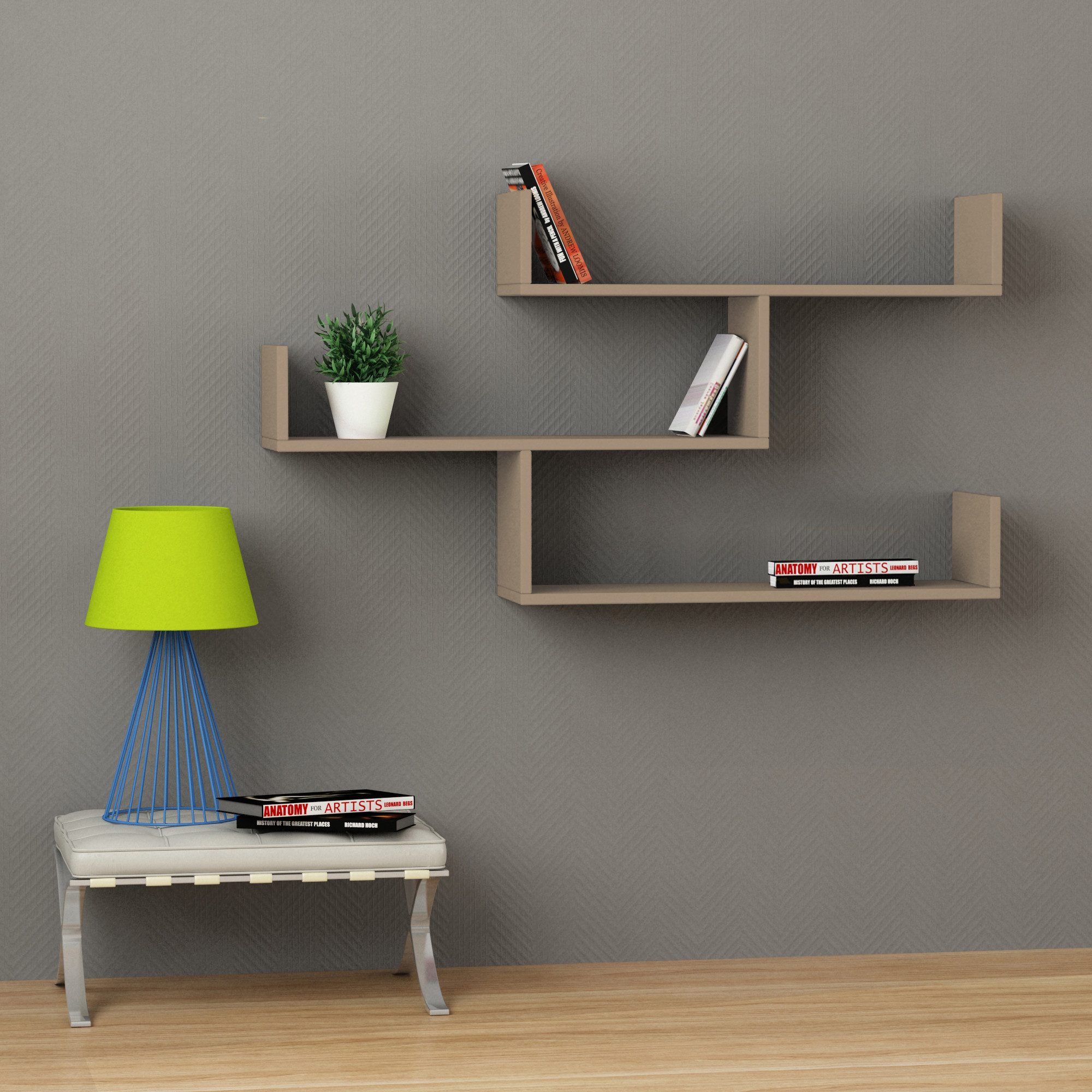Decortie Bücherregal Tibet, Wandregal Modernes Bücherregal, 119 x 22 x 66,5 cm