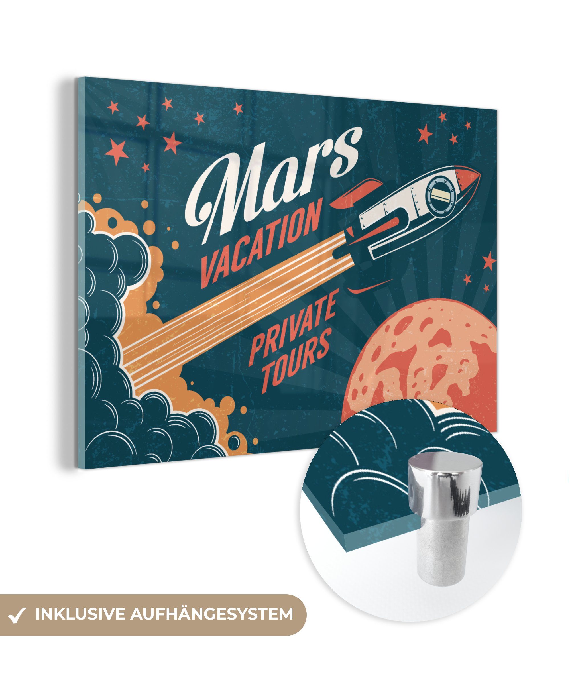 Mars-Urlaub Wohnzimmer Vintage (1 - Urlaub & Rakete Acrylglasbilder - - MuchoWow Acrylglasbild Touren St), - Schlafzimmer private Raumfahrt,