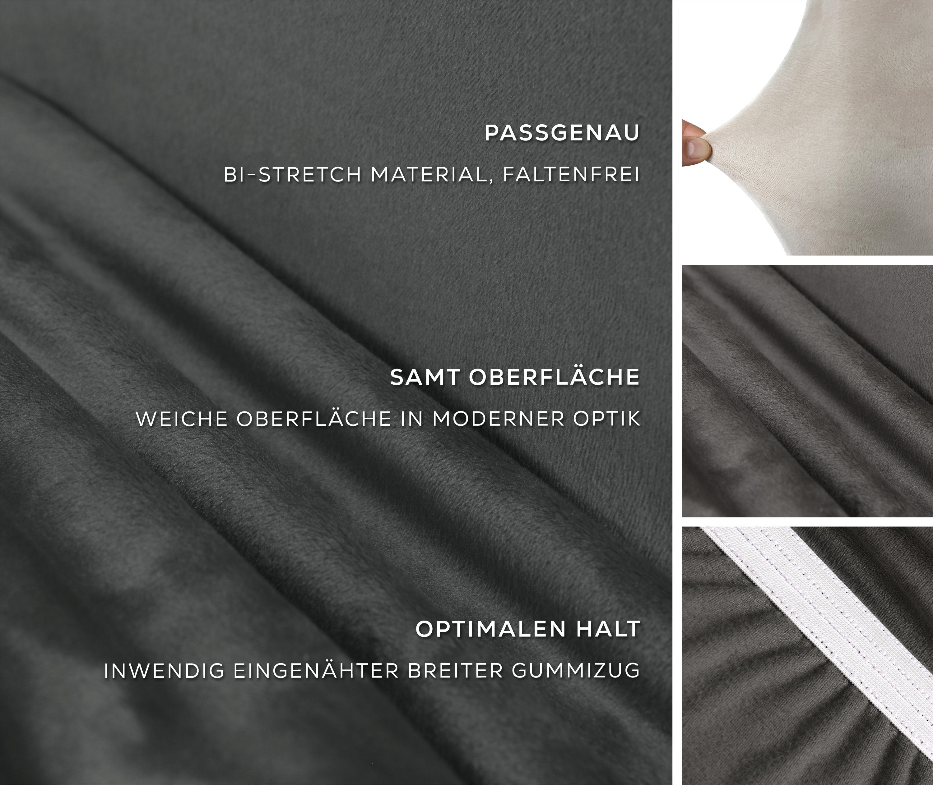 Beautex Stuhlhusse EVA Stuhlhusse Lang, elastische Uni Stretch-Husse Samt Mikrofaser