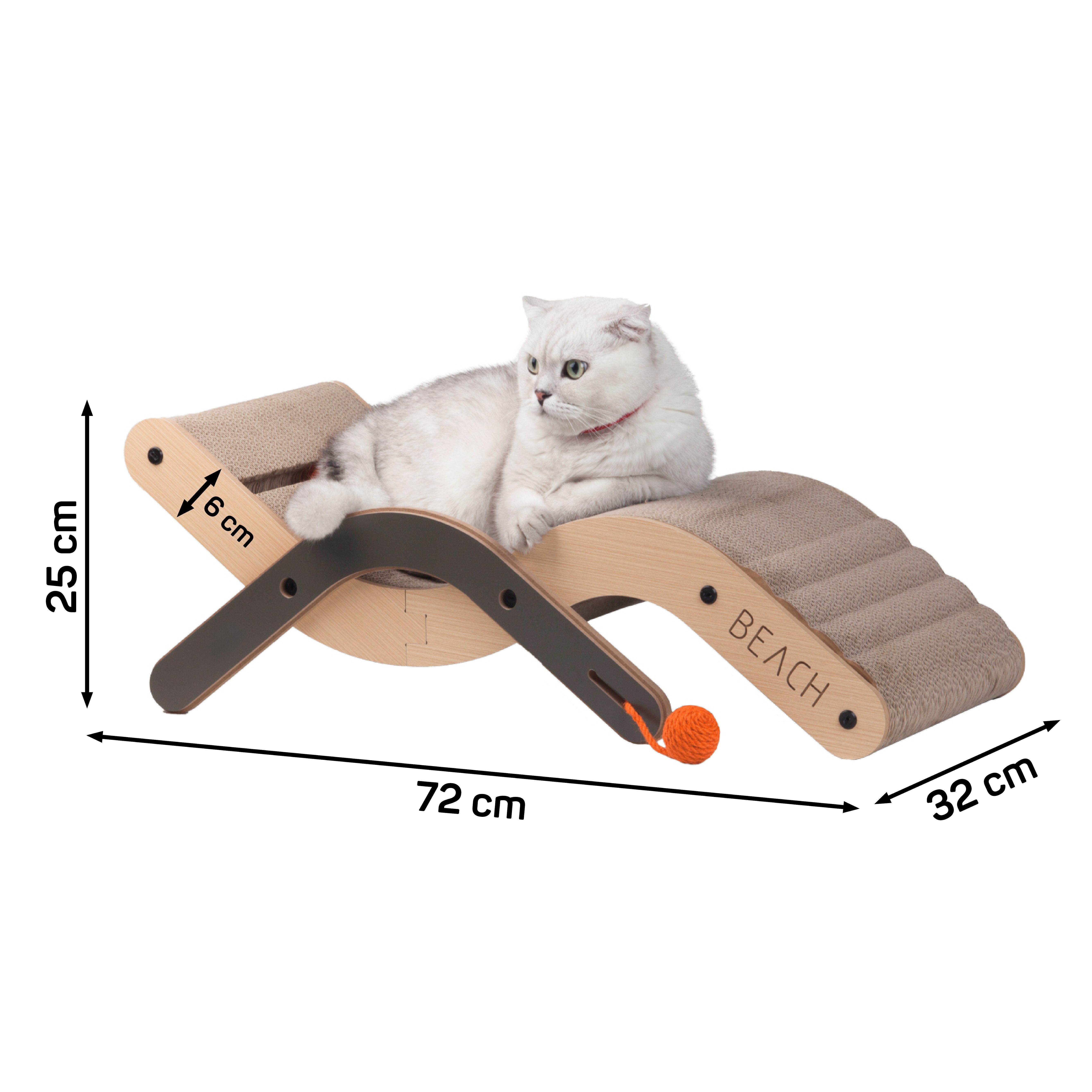 Canadian Cat Company Kratzbrett Design-Kratzmöbel Beach Chair, Katzenliege, Sonnenliege für Katzen, hell, 70 x 35 x 25 cm