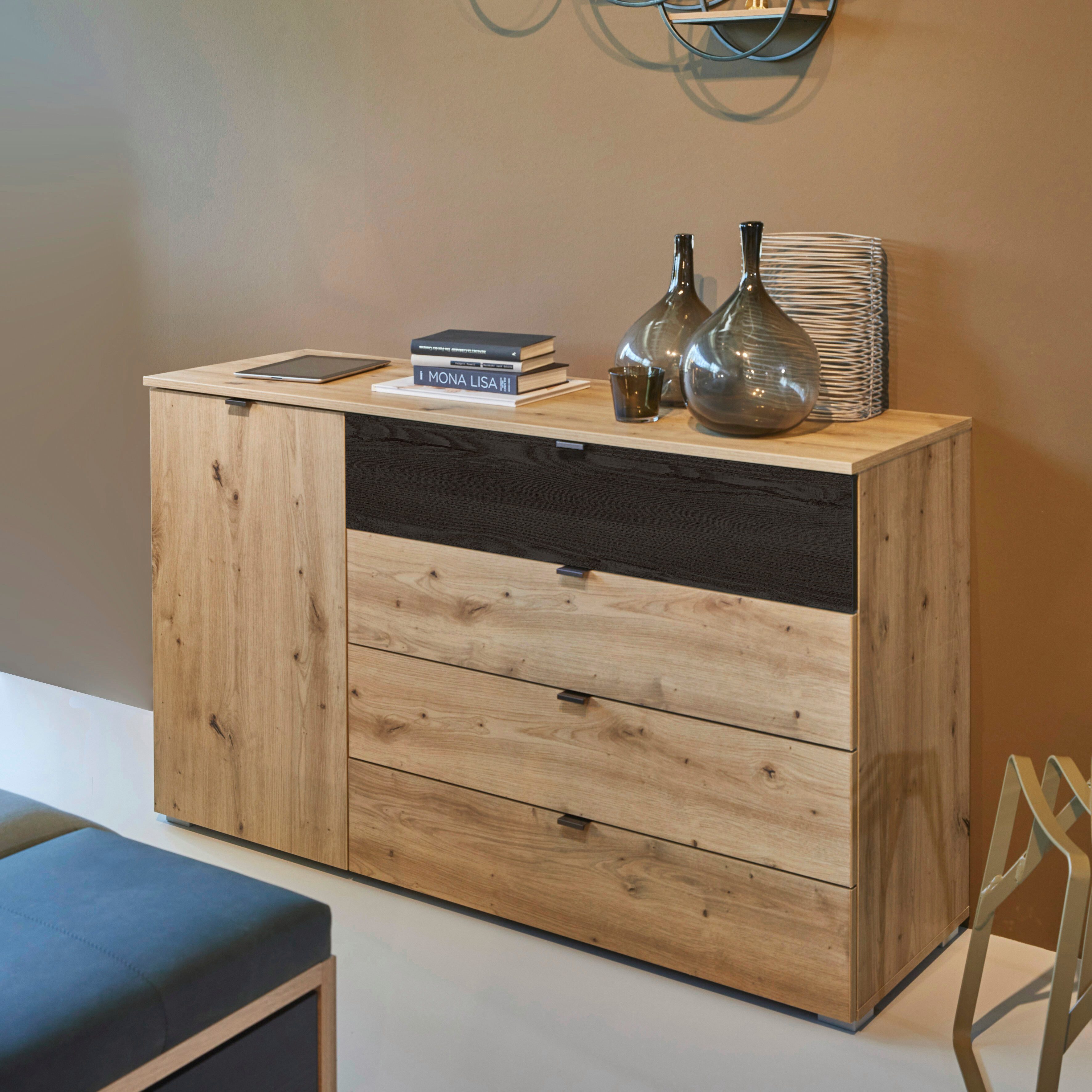 rauch Kombikommode Sideboard Kombikommode Schubladenkommode APOLLON (Breite 120 cm, Höhe 81 cm), 1 Tür, 4 breite Schubladen, Einlegeböden verstellbar MADE IN GERMANY