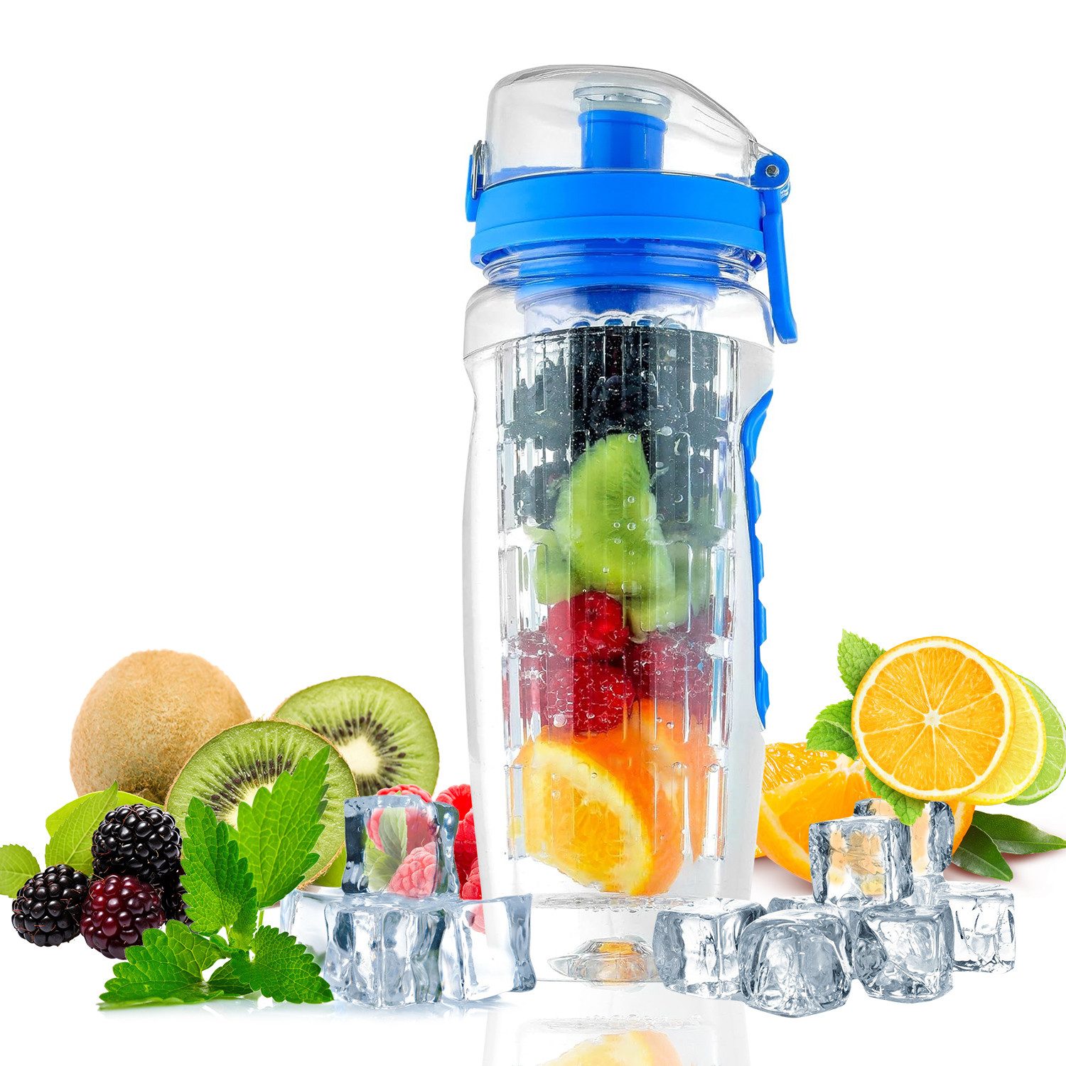 Trinkflasche Wasserflasche mit Früchtesieb 3 Farben 960ml