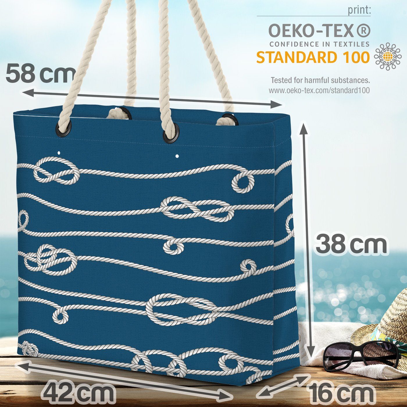 maritim (1-tlg), nautisch Beach Ozean lernen Strandtasche Nautische Seil VOID Meer Knoten Bag Segel Knoten