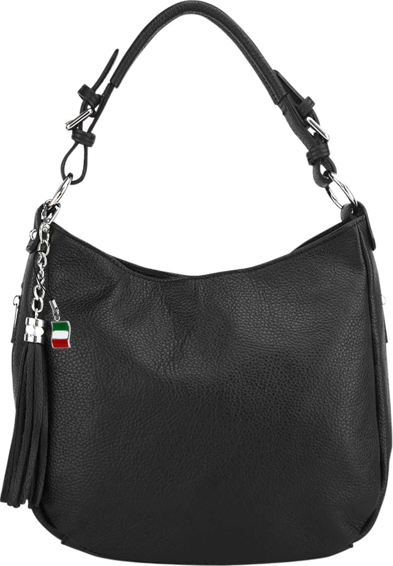 FLORENCE Schultertasche Florence Echtleder Damen Hobo Bag schwarz (Schultertasche), Damen Leder Schultertasche, Shopper, schwarz ca. 30cm