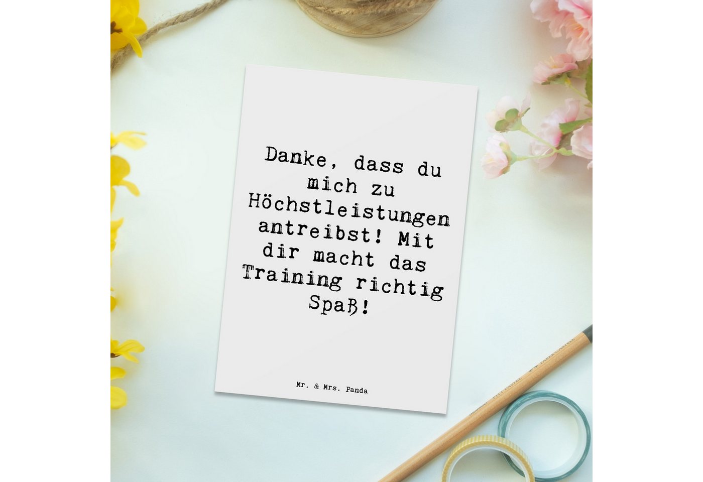 Thumbnail - Mr. & Mrs. Panda Postkarte Spruch Motivierender Fitness-Trainer - Weiß - Geschenk, Dankbarkeit, Hochglanzveredelt
