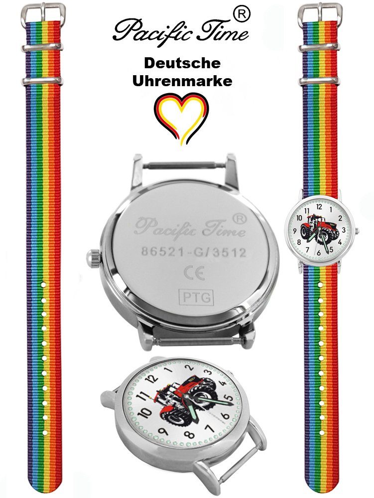 Pacific Time Quarzuhr Kinder Armbanduhr Traktor rot Wechselarmband, Mix und Match Design - Gratis Versand