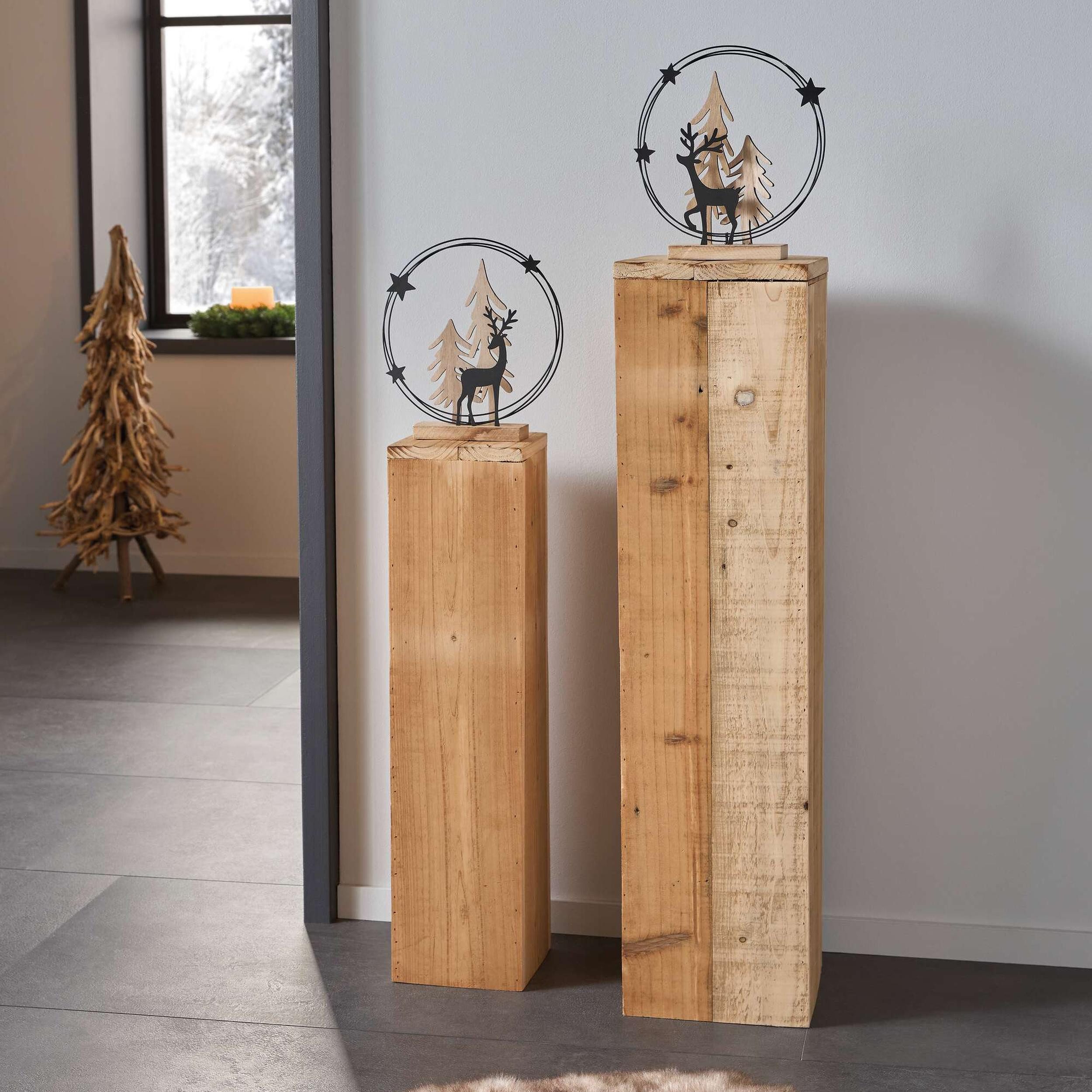 Dekosäule 2x Dekosäule Rustikal recyceltes Holz 60+79cm