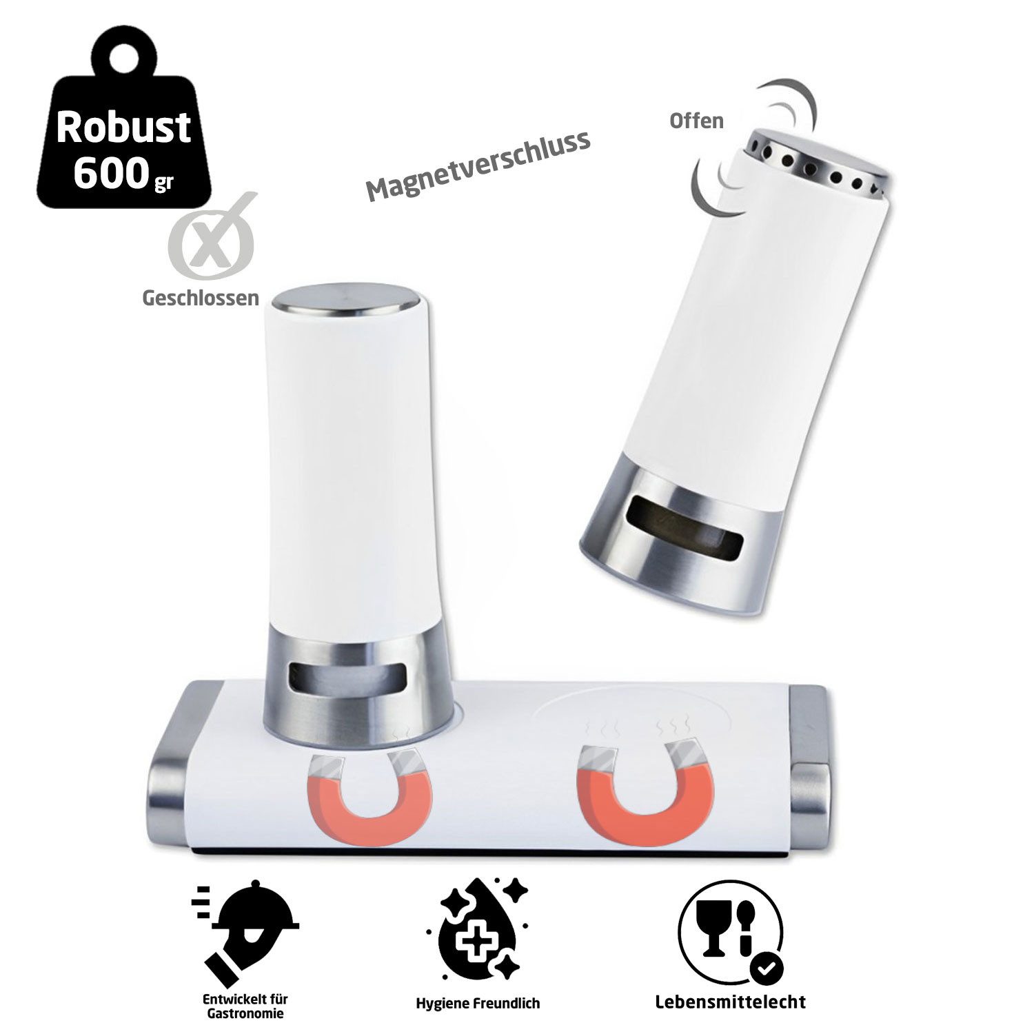 Salzmühle Gastro Magnetisches Salz- und Pfeffer-Set Salzstreuer Pfefferstreuer