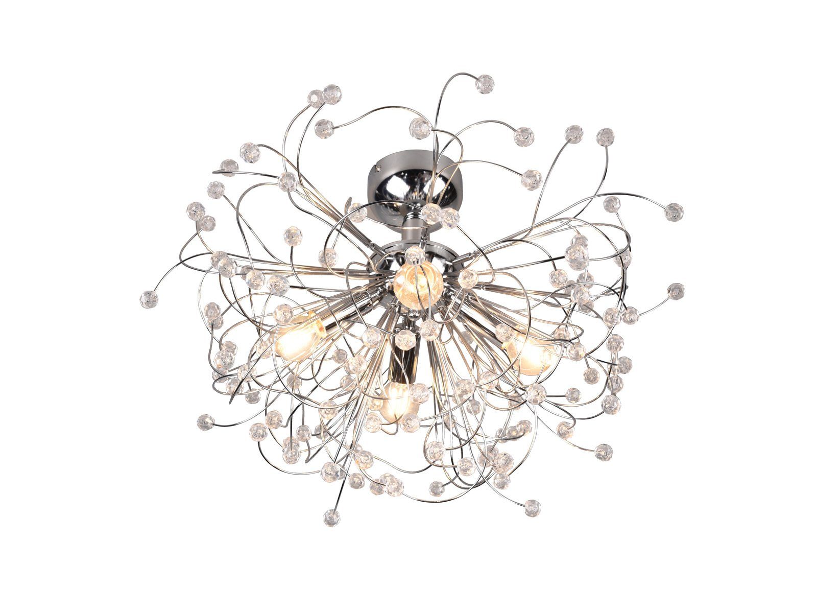 Reality Leuchten LED Deckenleuchte, LED wechselbar, Warmweiß, ausgefallene Designer Kristall-lampe Treppenhaus Galerie Silber, Ø55cm