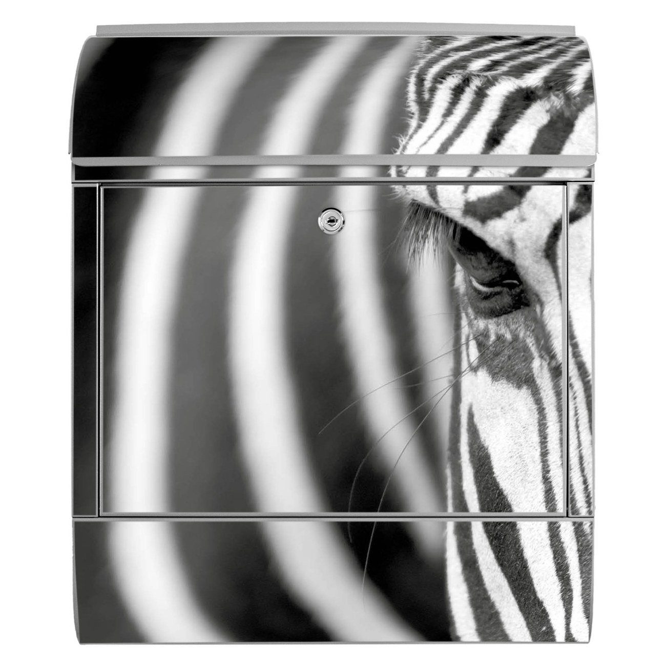 banjado Wandbriefkasten Stahl Zebra 39 47 mit x witterungsbeständig, (Wandbriefkasten x silberfarben pulverbeschichtet, 14cm Zeitungsfach), En Face