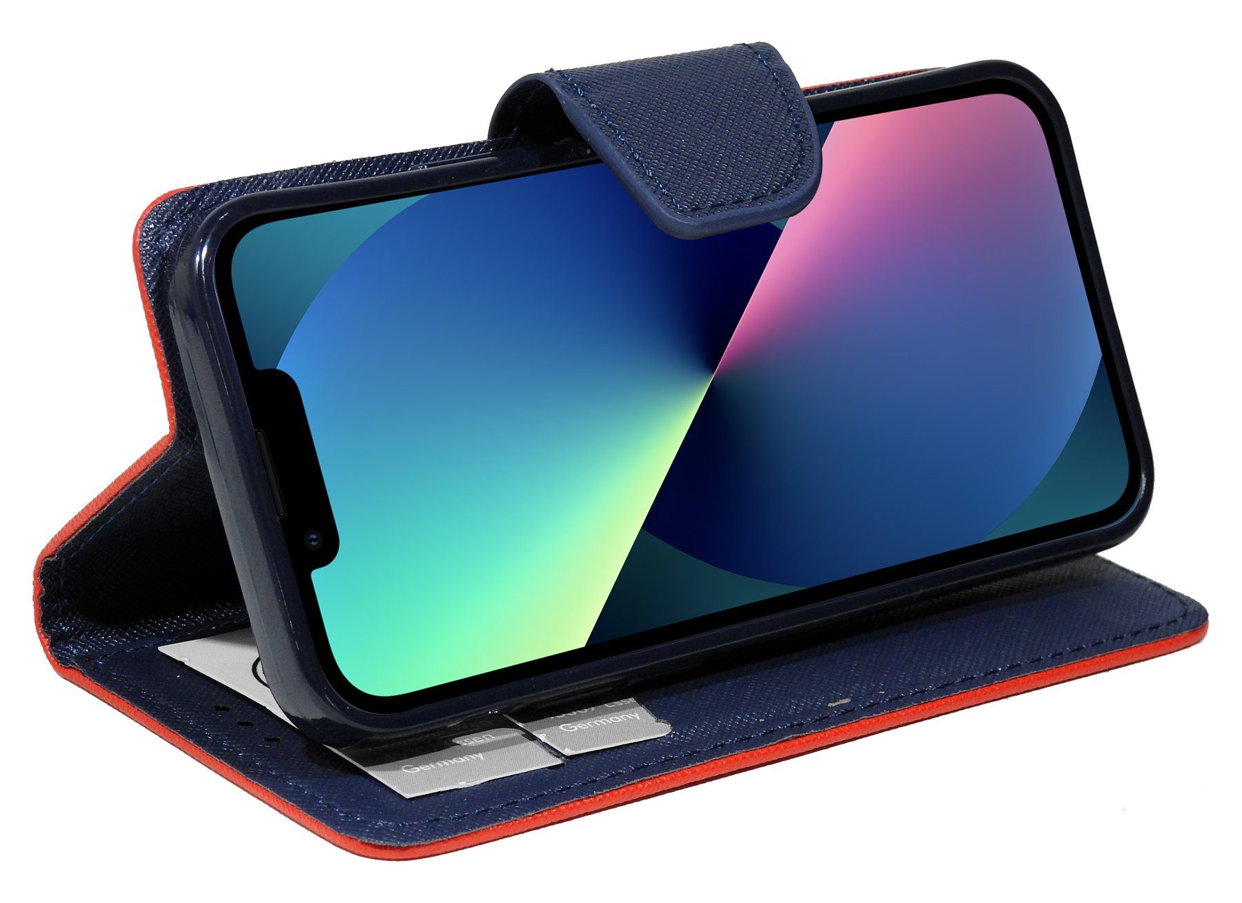 Handyhülle Buch Tasche "Fancy" für iPhone 13 Handy Hülle, Kunstleder Schutzhülle Handy Wallet Case Cover mit Kartenfächern, Standfunktion Rot
