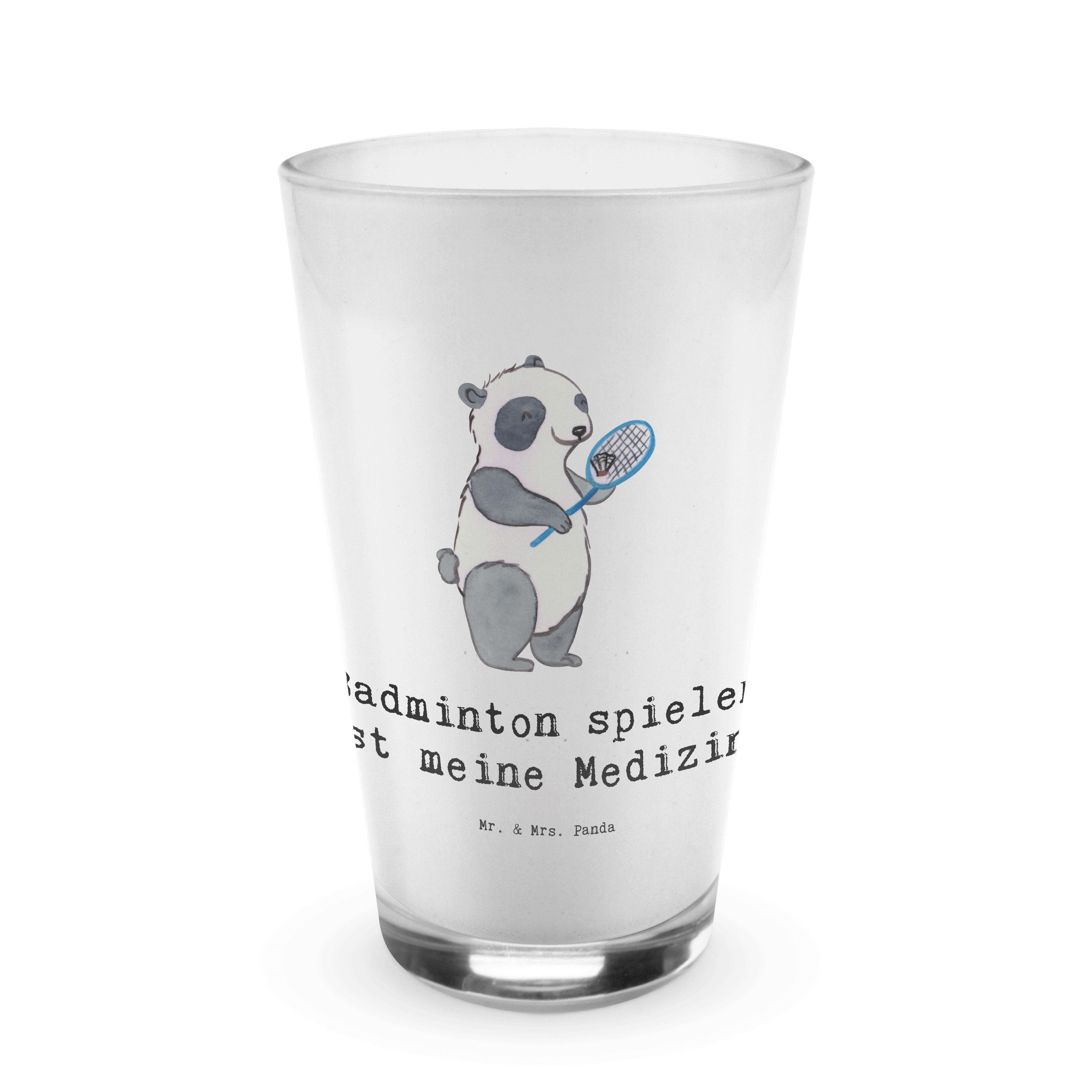 Mr. & Mrs. Panda Glas Panda Badminton - Transparent - Geschenk, Schenken, Auszeichnung, La, Premium Glas, Edles Matt-Design