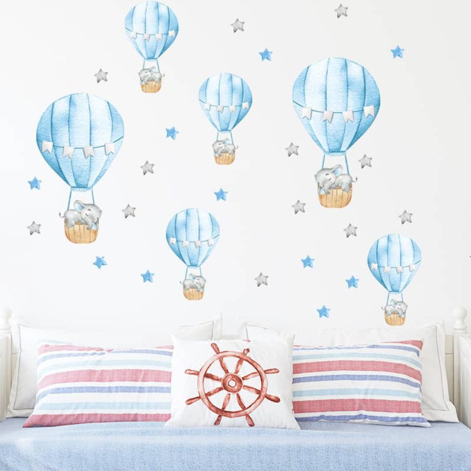 Montegoni Wandsticker Blaue Babyelefant Wandsticker mit Heißluftballon und günstig online kaufen