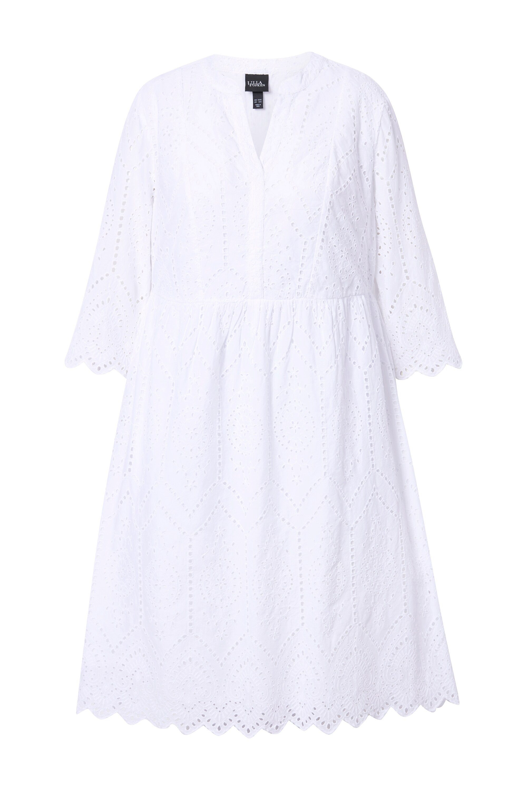 Ulla Popken Maxikleid Midikleid Lochspitze Tunika-Ausschnitt 3/4-Arm günstig online kaufen