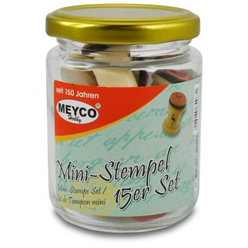 MEYCO Hobby Stempel Set mit 15 verschiedenen Mini-Stempeln im Glas