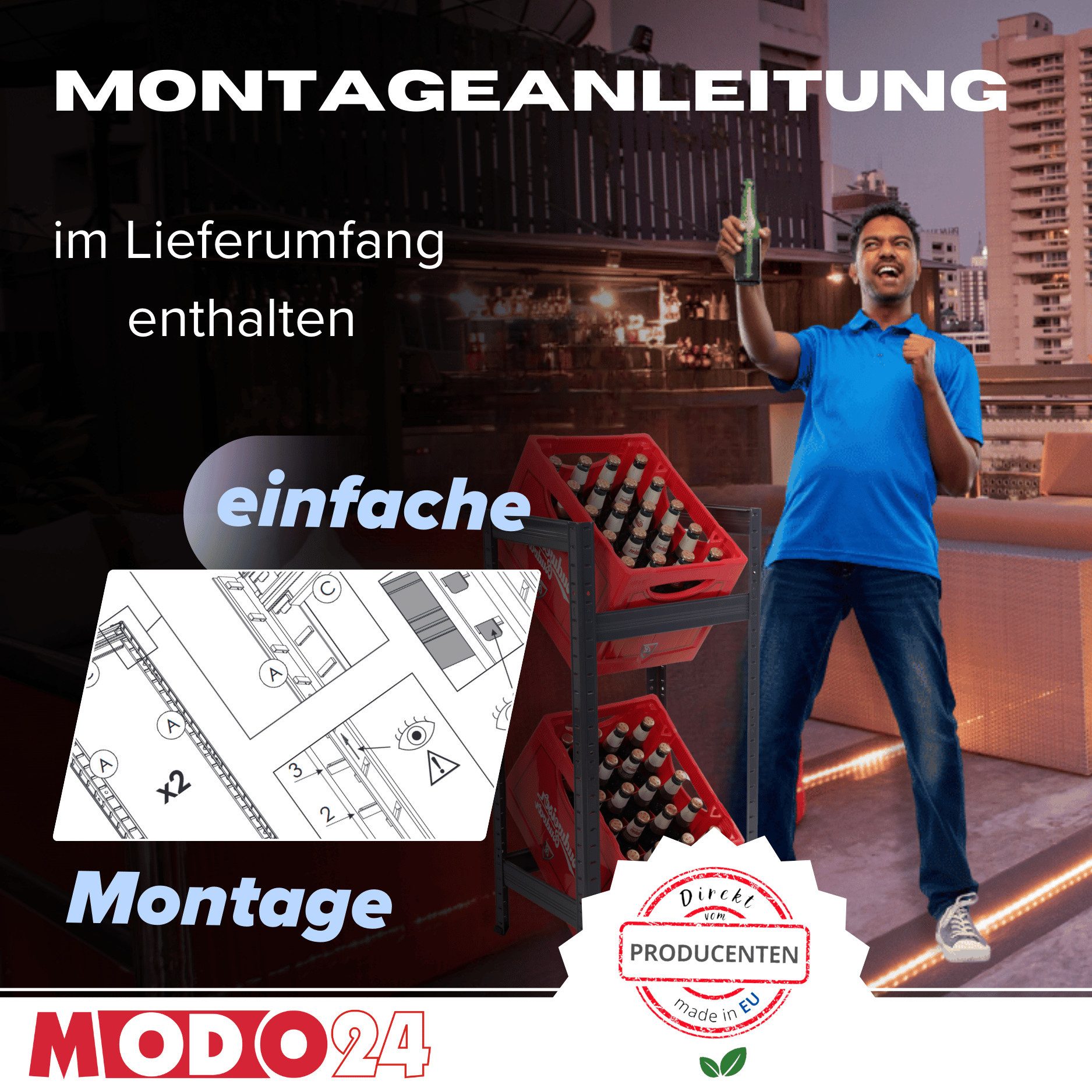 Modo24 Kastenständer Helios Kistenregal Metall, Kellerregal für 2-3 Kisten, Lagerregal, Getränkeregal Stabil Kistenständer Freistehend, Kistenhalter, 5 Farben – Bild 5 von 5
