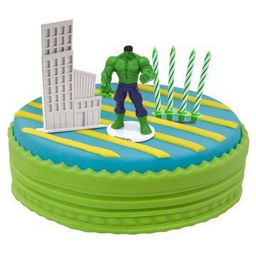 deKora Geburtstagskerze, Hulk Tortendeko Set mit Häusern und Kerzen Avengers Deko Mottoparty