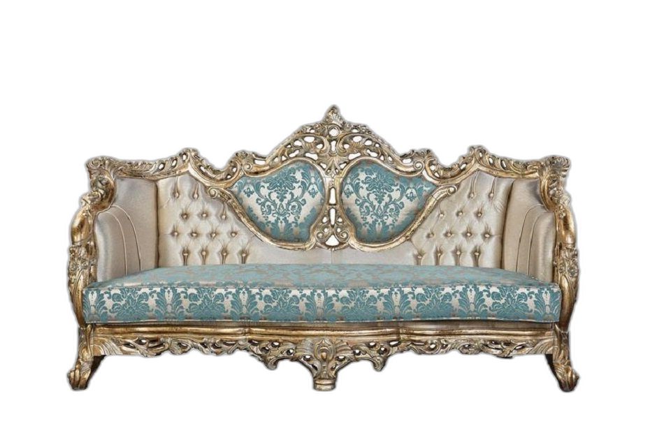 Xlmoebel 3-Sitzer Blau Sofa 3-Sitzer Holz Textil Modern Stil Wohnzimmer, 1 Teile, Hergestellt in Europa