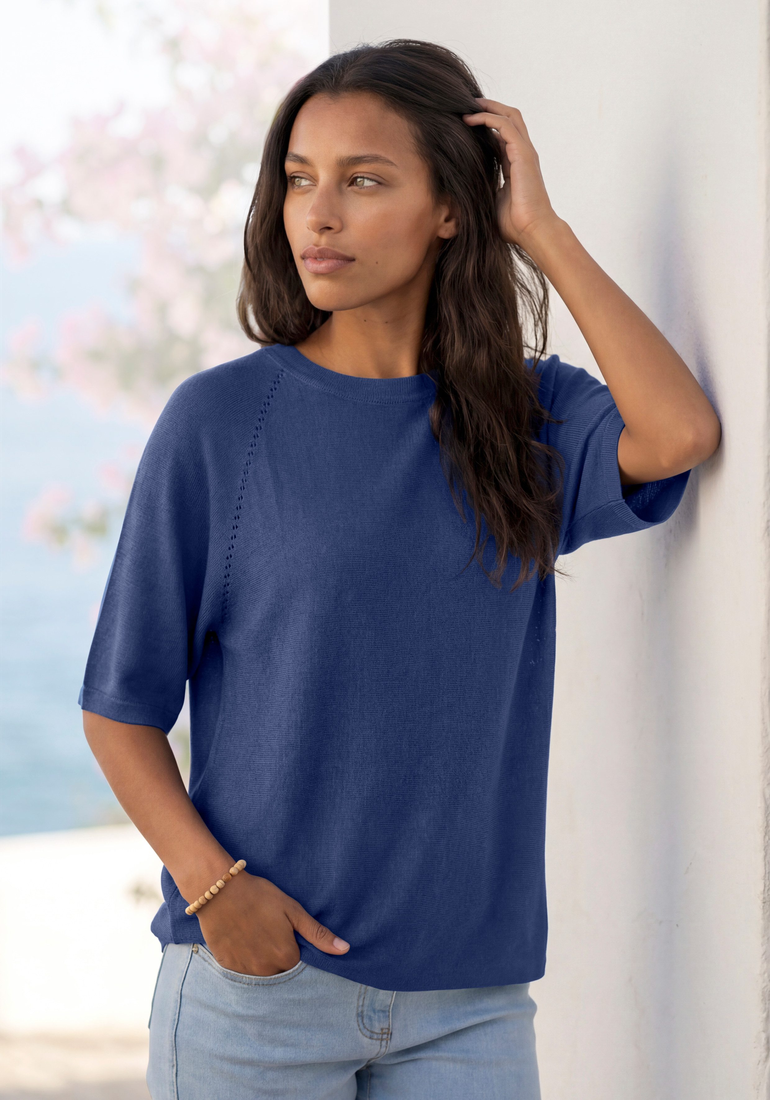 Vivance Kurzarmshirt mit Lochstrickmuster aus weichem Viskose-Strick