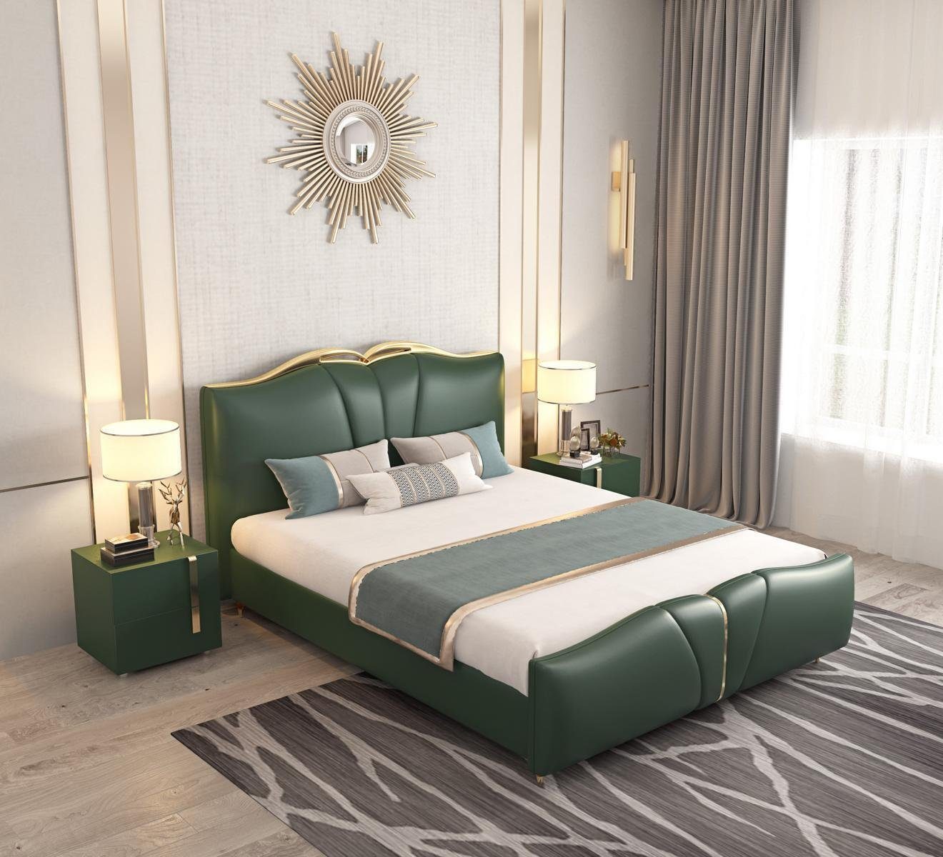 JVmoebel Schlafzimmer-Set Design Doppelbett Bett Möbel 3tlg Set Betten Komplett Nachttische, (3-St., 1x Bett + 2x Nachttische), Made in Europa