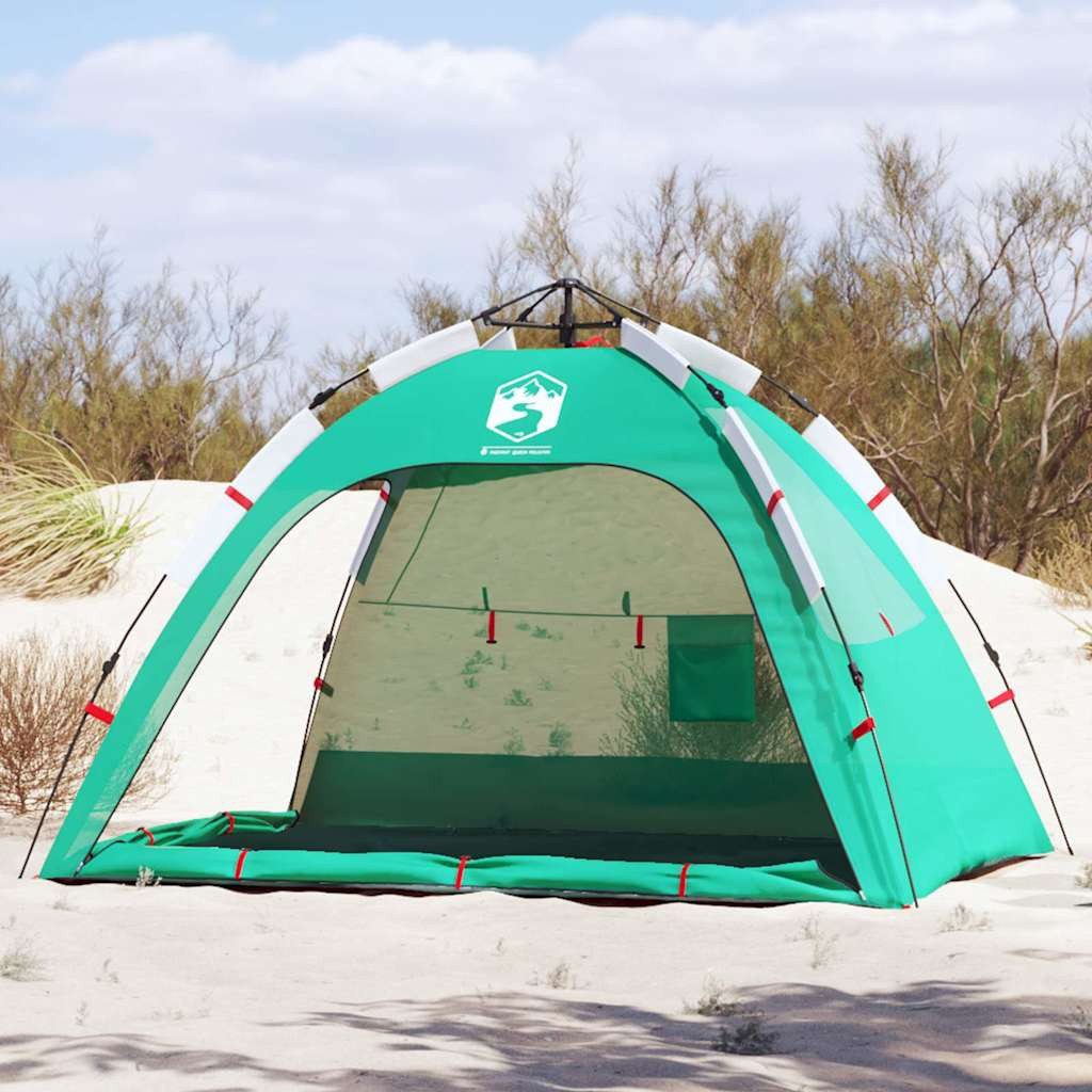 furnicato Strandmuschel Strandzelt Quick-Release 201x146x125 cm Meergrün, Sonnenschutz-Zelt mit 2 Fenstern, Sandsäcken und Tragetasche