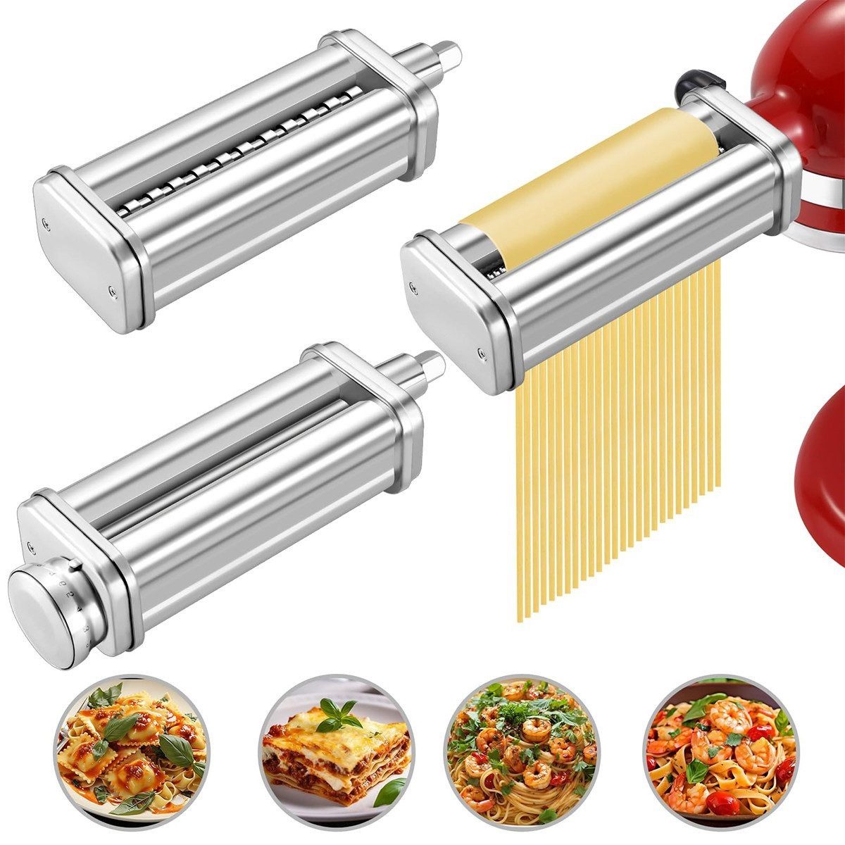 Nudelmaschine 3 teiliges Nudelmaschine Set, Edelstahl Zubehör für Küchenmaschinen