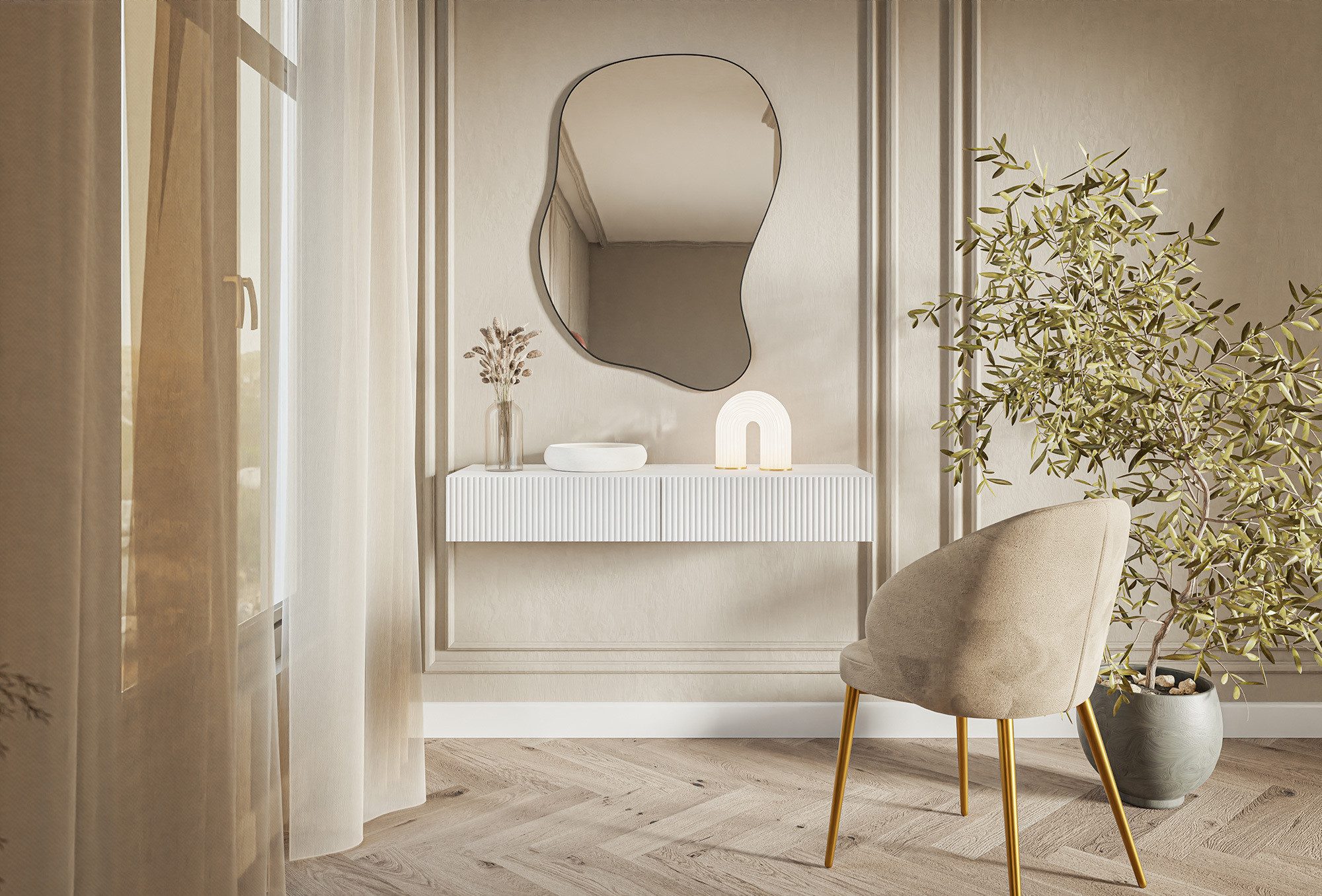 Selsey Schminktisch VELDIO, hängend, 2 Schubladen mit geriffelten Fronten, günstig online kaufen