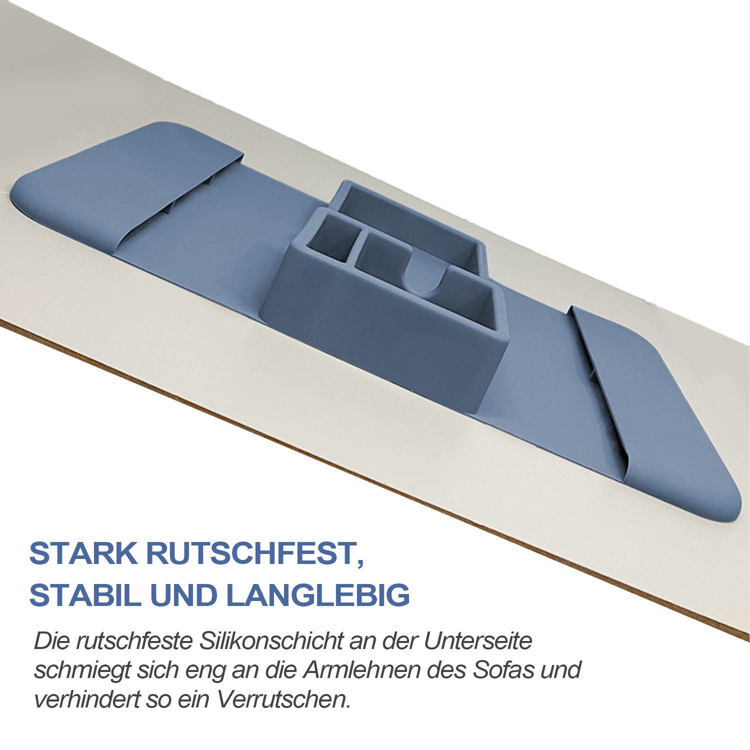 Refttenw Tablett Sofatablett Armlehne mit Getränkehalter,Anti-Rutsch Sofa Tablett, mit Zwei Seitentaschen und Telefonhalterung