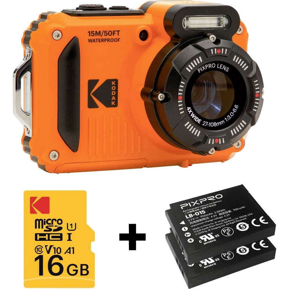 Kodak Digitalkamera 15 Megapixel Opt. Zoom: 4 x Orange inkl. Akku, inkl. Kompaktkamera (Bildstabilisierung, WiFi, Wasserdicht, Unterwasserkamera, Stoßfest)