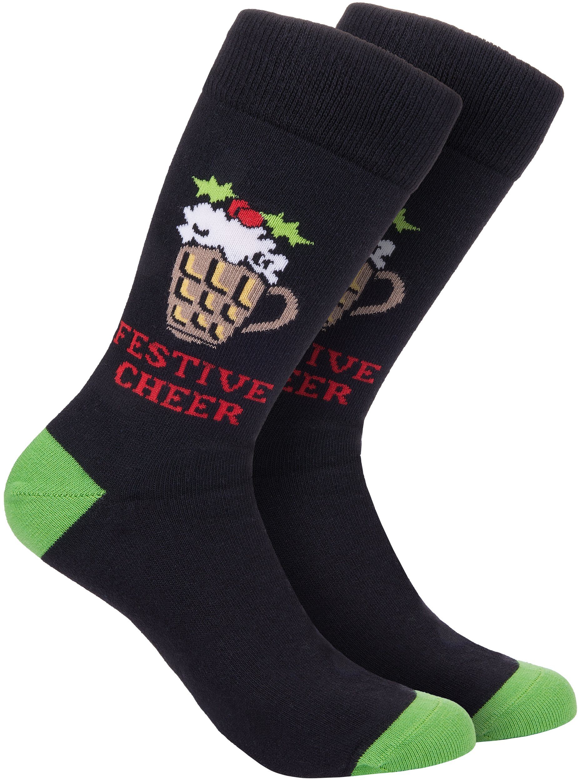 BRUBAKER Socken Herren Weihnachtssocken, Lustige Socken mit Weihnachtsmotiven EU 41-45 (Festive Cheer - Weihnachtsbier, 1-Paar, Männer Crew Socks Geschenk) Bunte Kuschelsocken für Weihnachtszeit Baumwolle