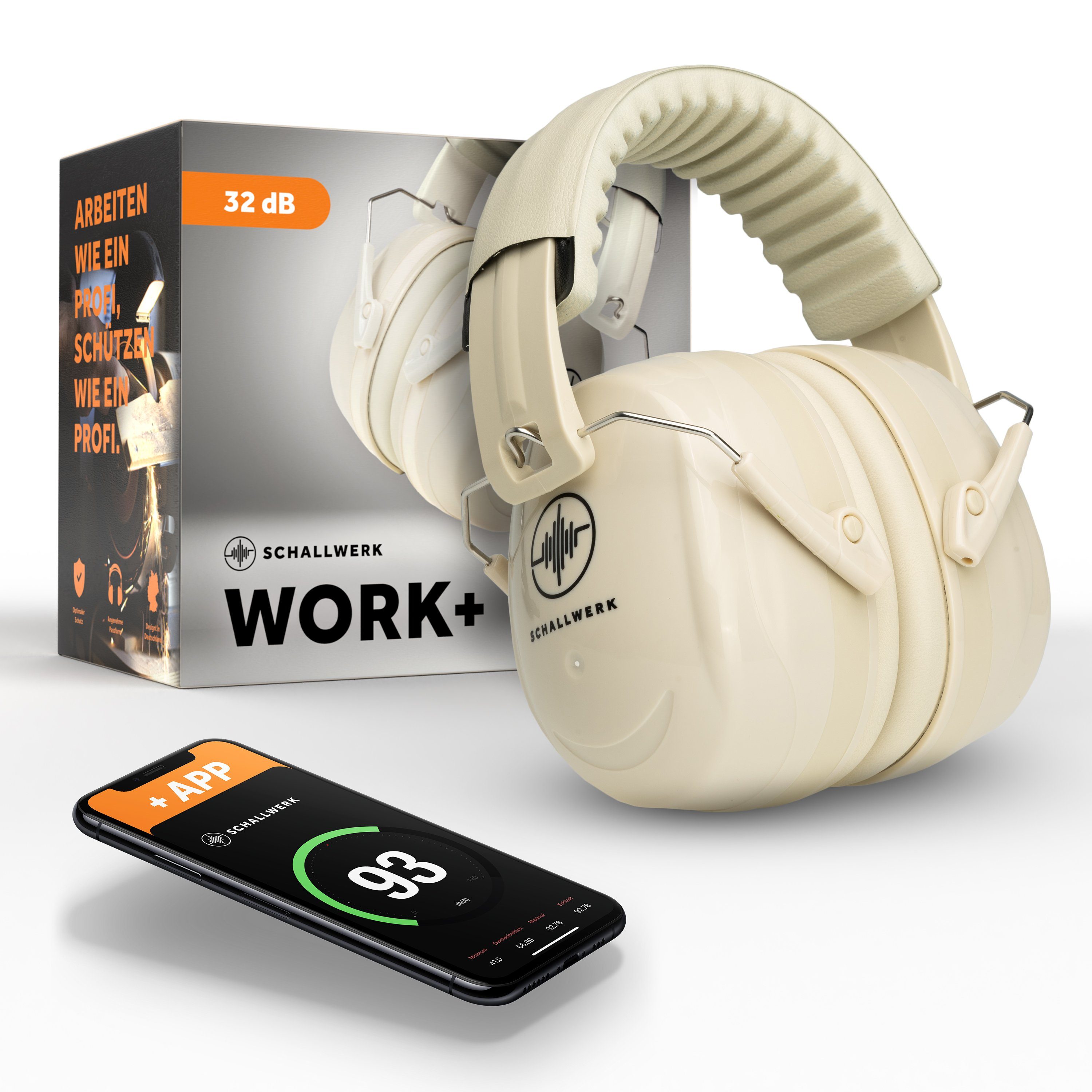 Schallwerk Kapselgehörschutz SCHALLWERK ® Work+, Arbeitsgehörschutz – größenverstellbar beige