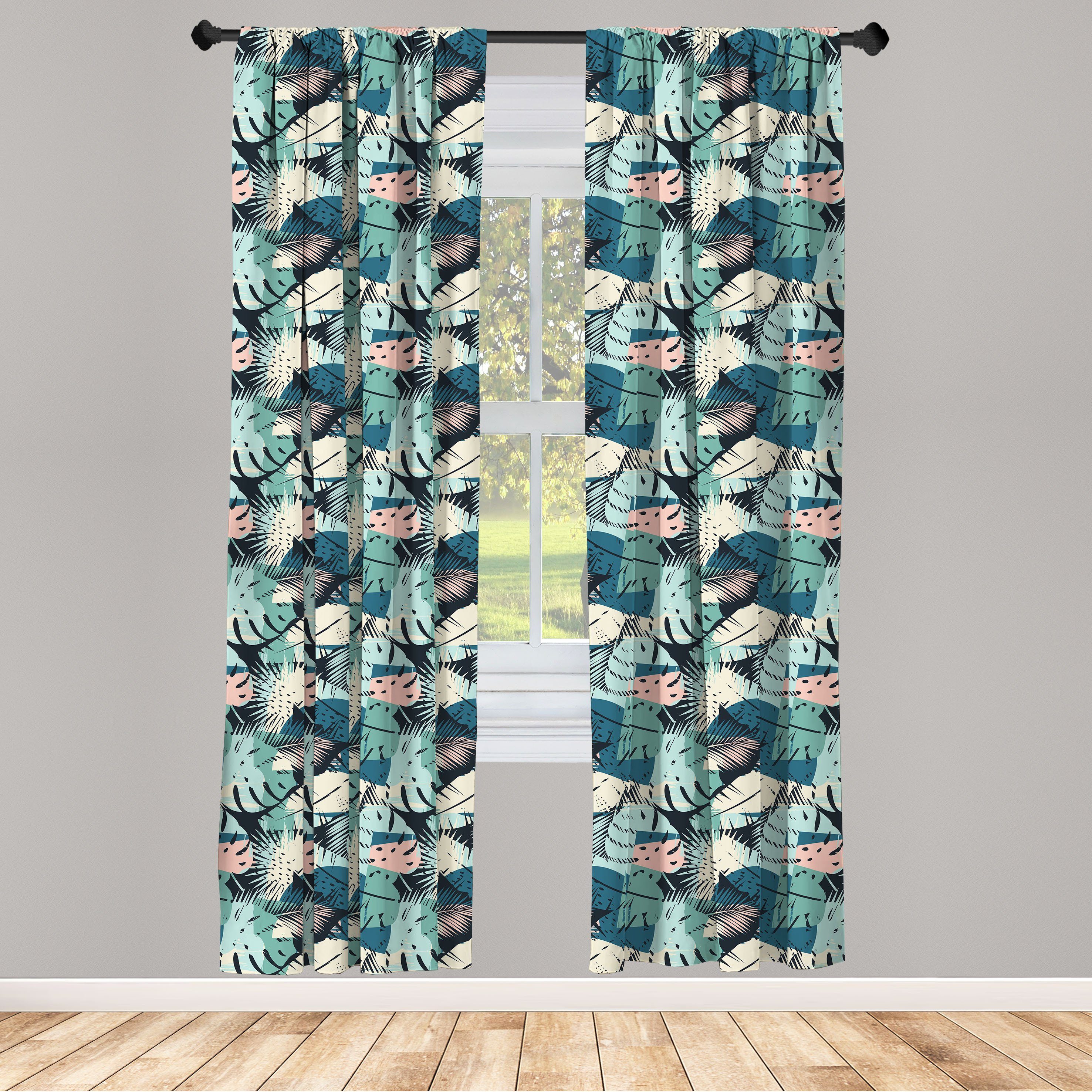 Gardine Vorhang für Wohnzimmer Schlafzimmer Dekor, Abakuhaus, Microfaser, Blätter Pastell Monstera Palm Pflanzen