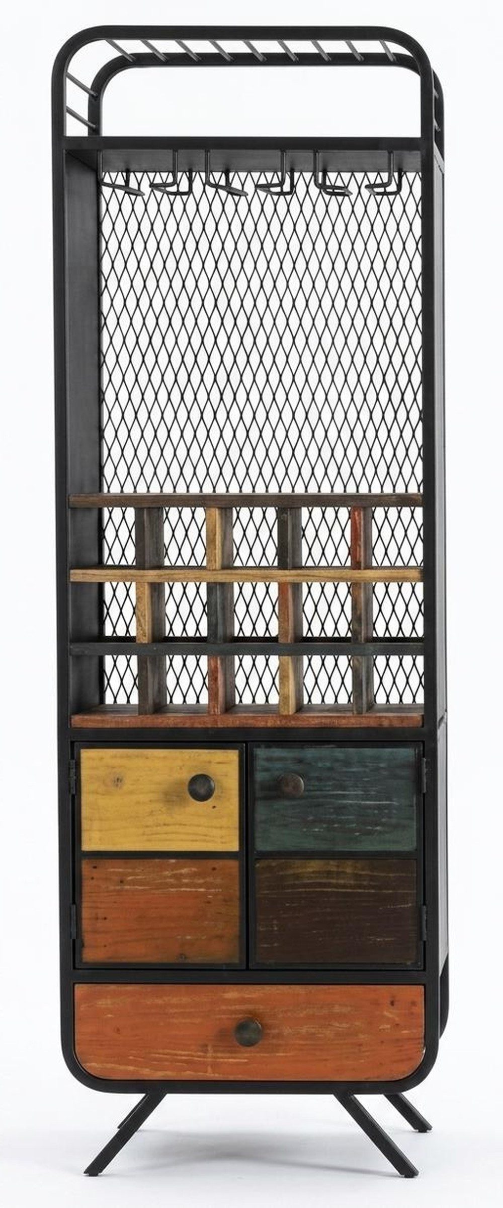 Xlmoebel Buffetaufsatz Retro Barschrank aus Holz und Metall im Industrial Loft-Stil, Made in Europa
