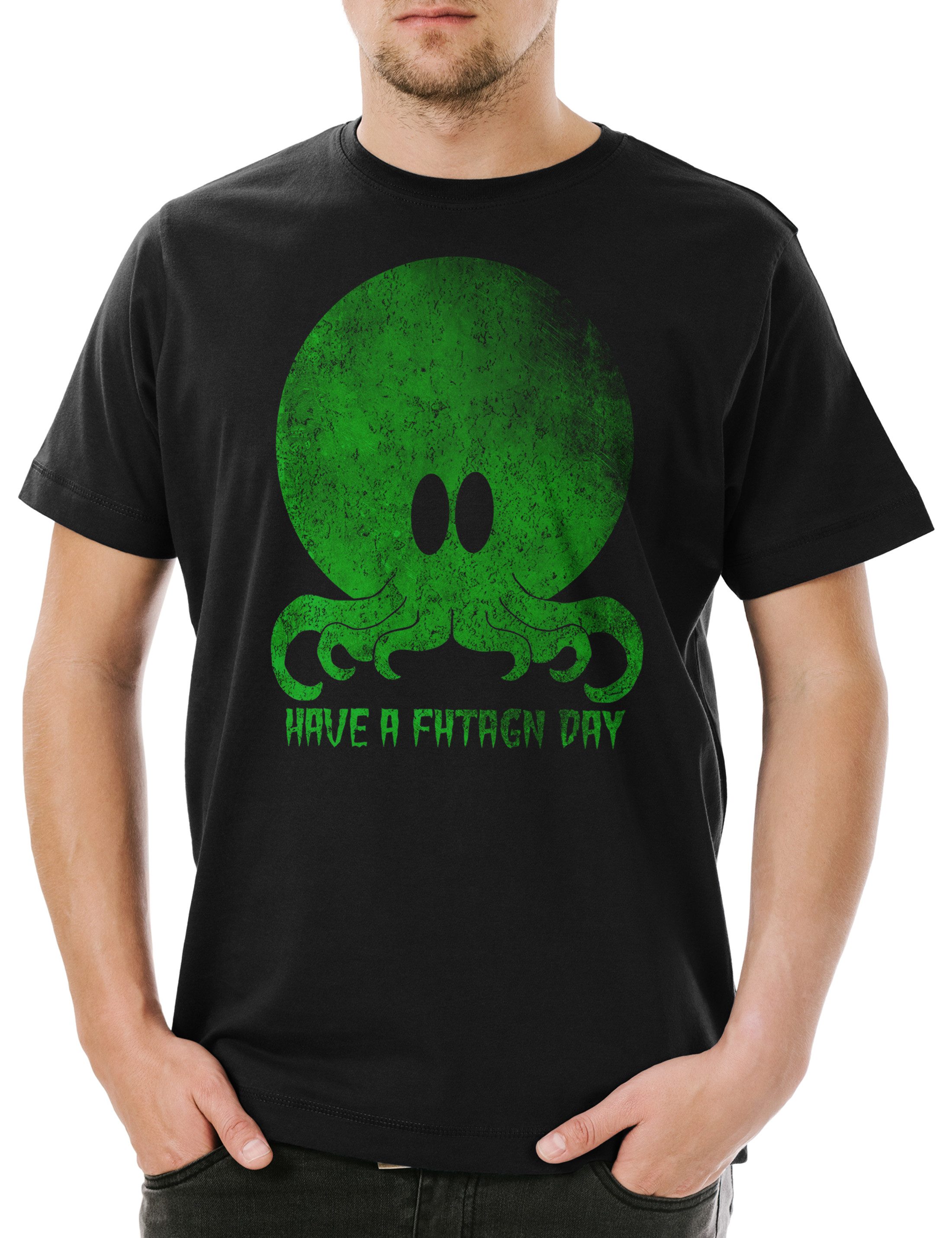 Print-Shirt Cthulhu Have A Fhtagn Day Herren T-Shirt Call Monster Horror Arkham H.