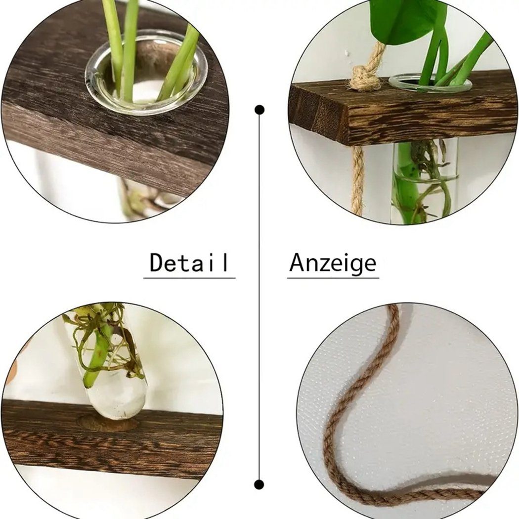 wandmontiertes Pflanzenvermehrungsröhre,2-stöckiges, Blumenständer TUABUR Pflanzenterrarium Holzfarbe