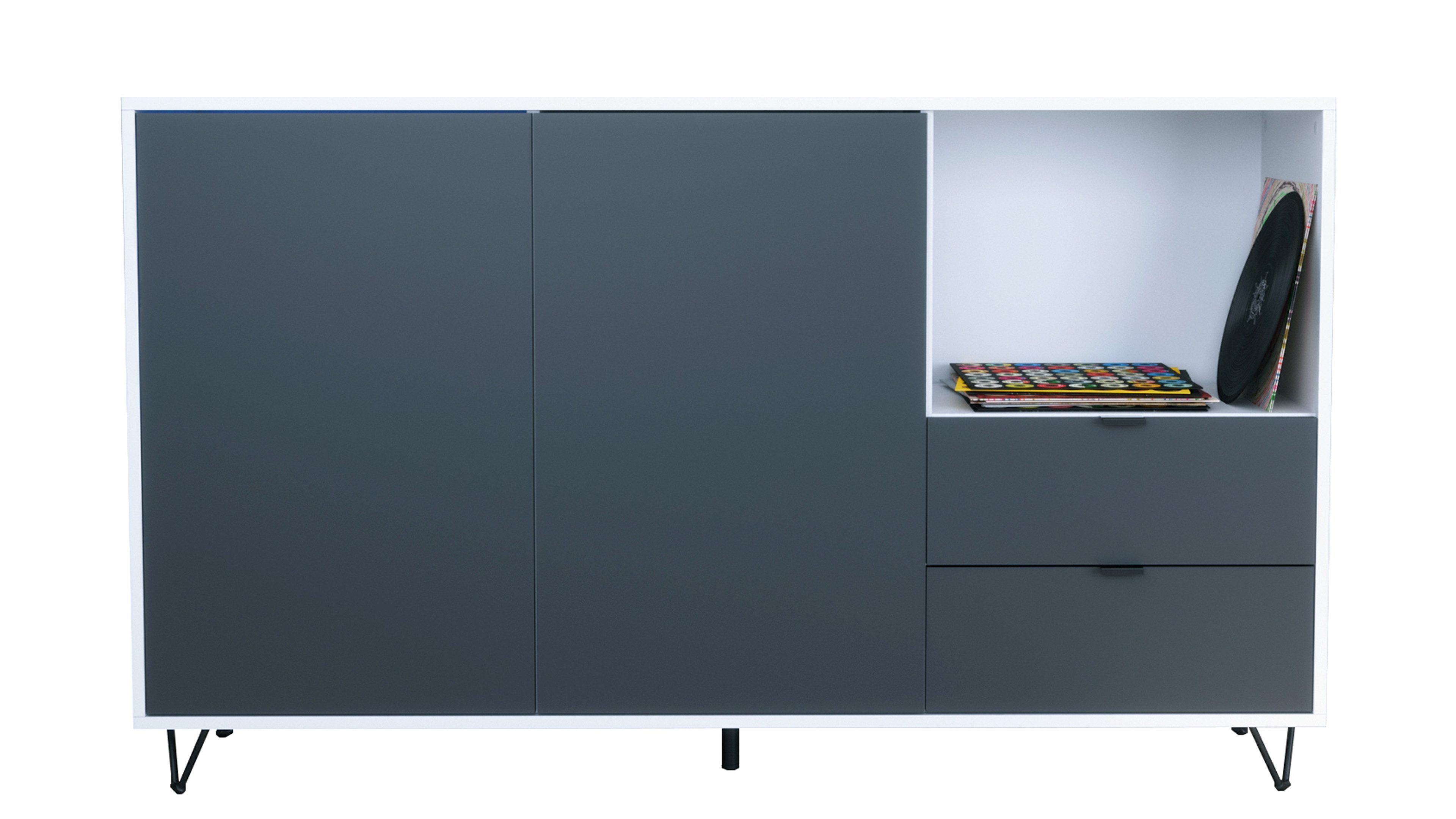 Vladon Sideboard Marino (Kommode mit 2 Двері Anthrazit matt, 2 Висувні ящики Anthrazit matt, Made in Germany), Korpus Weiß matt (152,5 x 90,5 x 37 cm)
