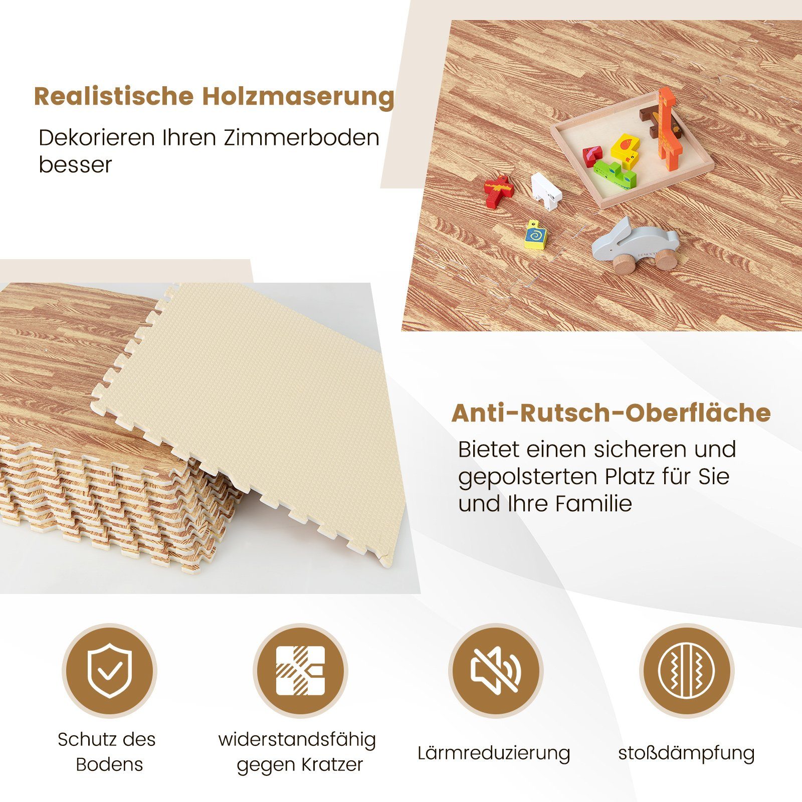 inkl. 61x61cm Randstück, Bodenschutzmatte, aus COSTWAY Eva, 12-St.,