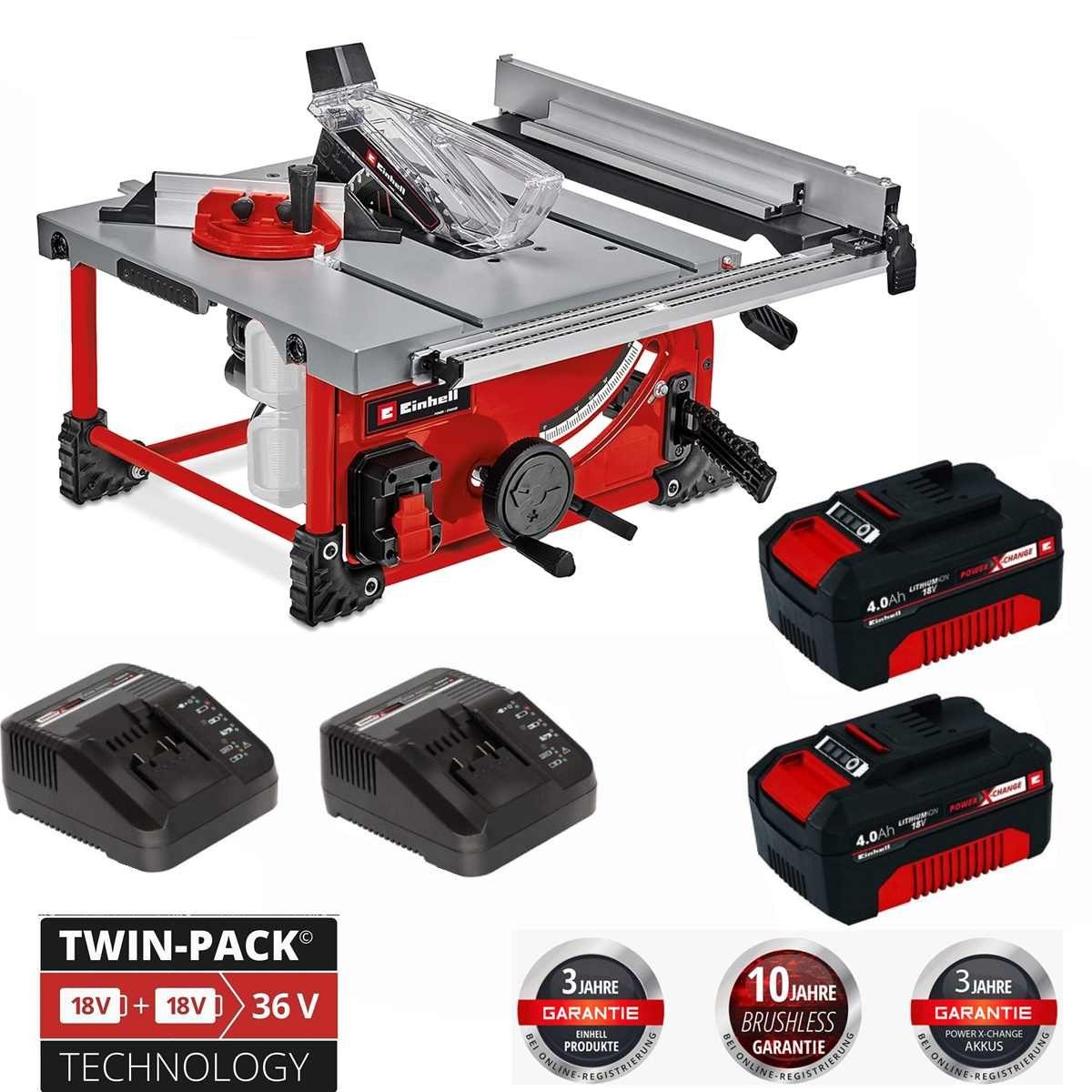 Einhell Akku-Tischkreissäge Tischkreissäge TE-TS 36/210 Li- mit Akkus 4.0 Ah + Ladegerät