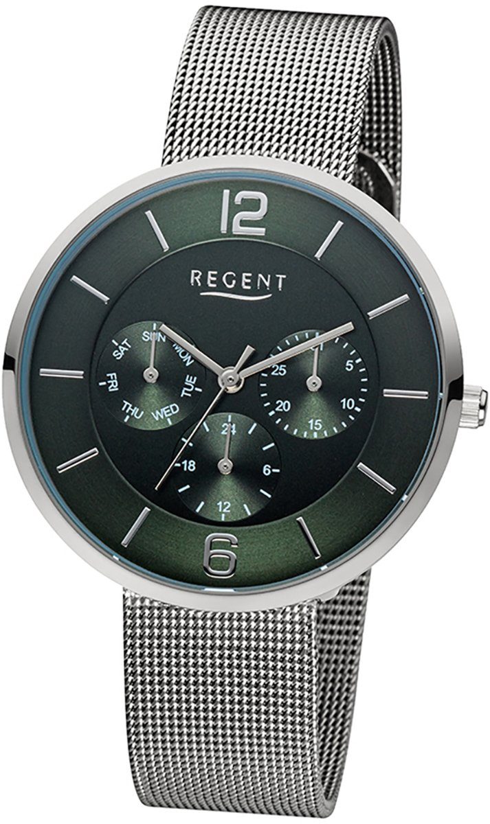 Regent Quarzuhr rund, Damen Analog, Regent Edelstahlarmband Damen-Armbanduhr (ca. 38mm), silber Armbanduhr mittel