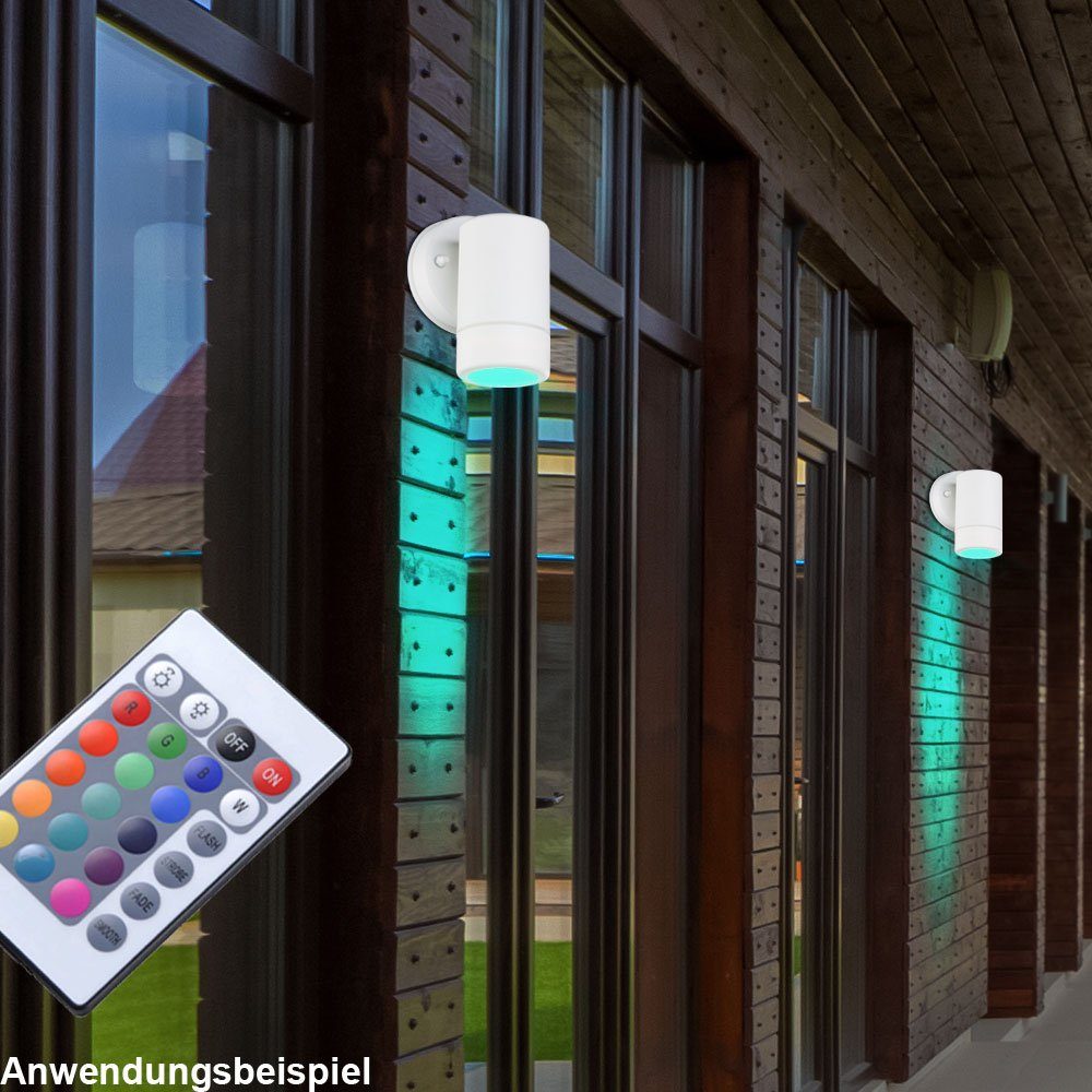 etc-shop Außen-Wandleuchte, inklusive, Set Fernbedienung Wand Außen im Leuchte Lampe Beleuchtung Down dimmbar Leuchtmittel Farbwechsel, Warmweiß