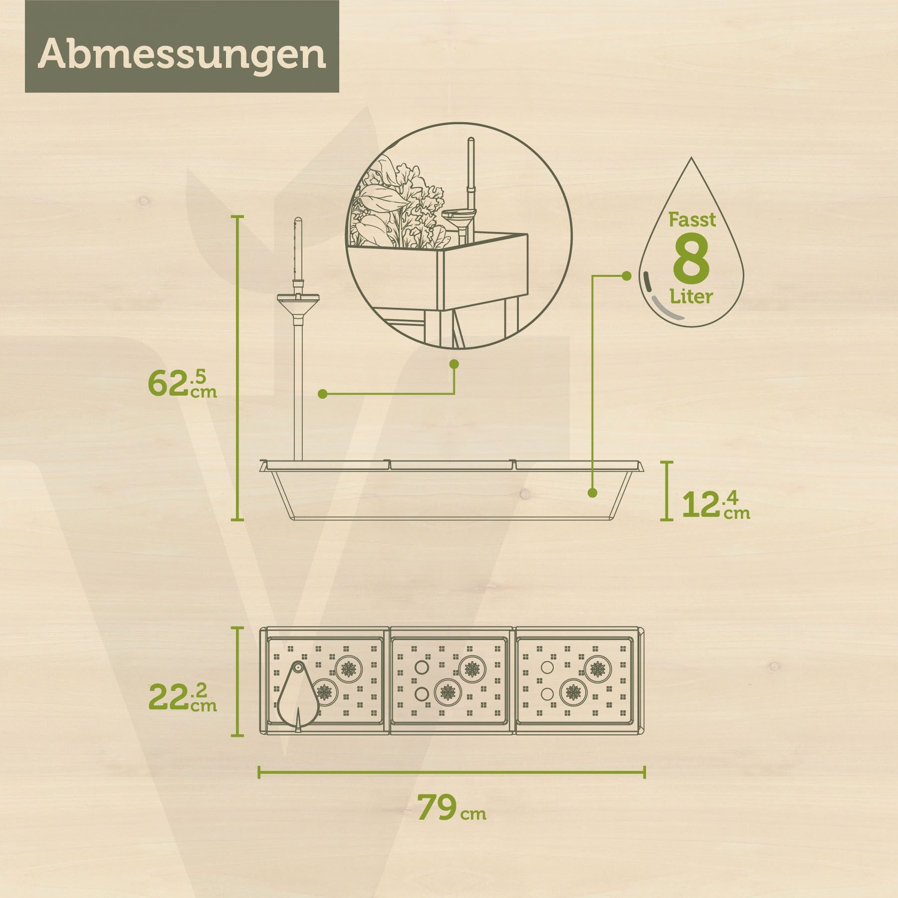 VegTrug Bewässerungssystem VegTrug® Bewässerung für Hochbeet Wall Hugger, Selbstbewässerungssystem mit Wasserstandsanzeige