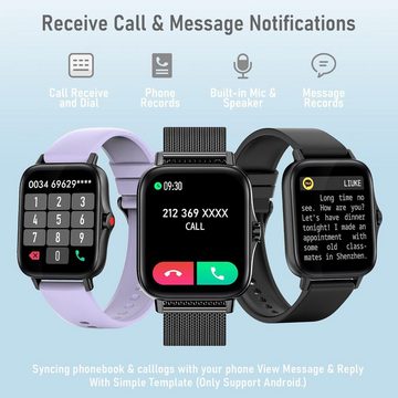 ZKCREATION Smartwatch (1,69 Zoll, Android iOS), Damen Fitnessuhr mit Telefonfunktion Schlaf Tracker IP67 wasserdichte